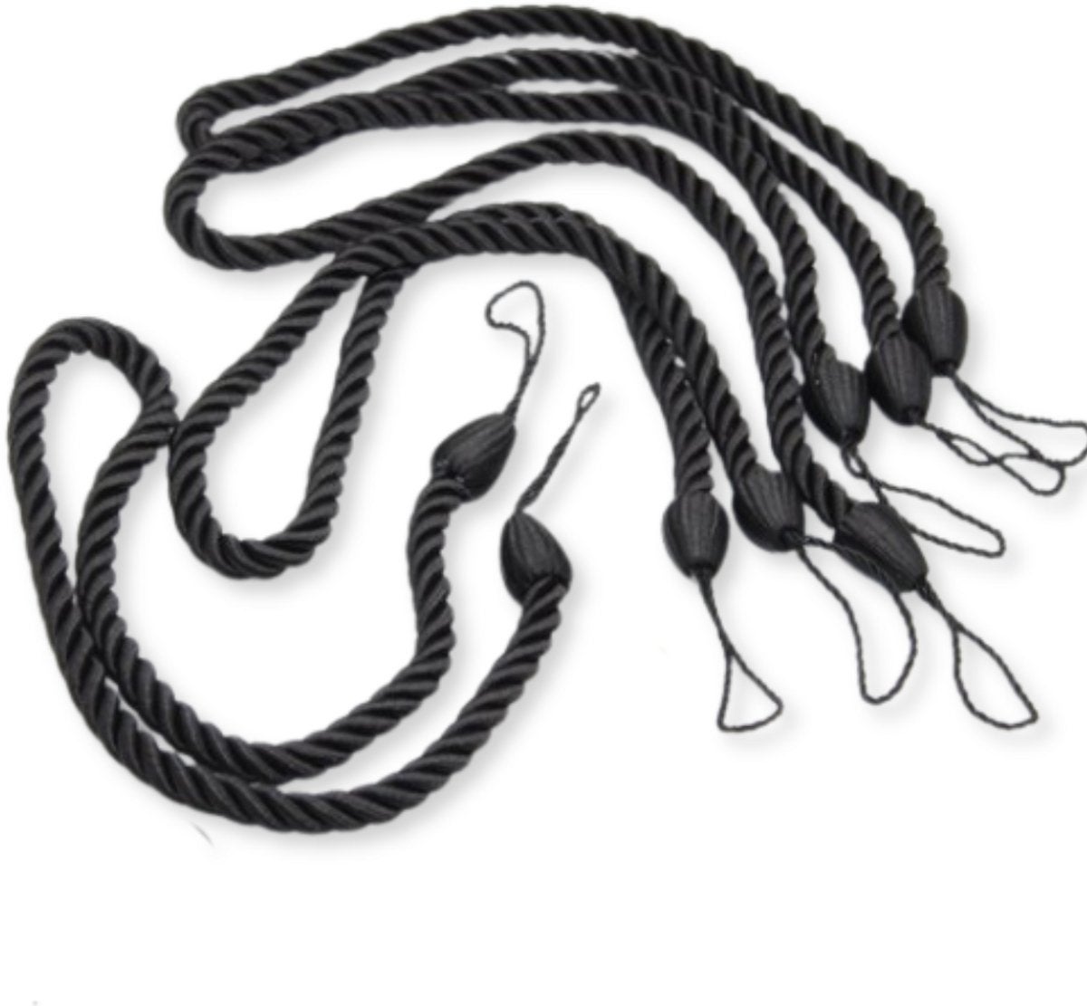 4 TAŚMY DO ZASŁON, SZNUR do wiązania, długość 83 cm, grubość 10 mm, kolor CZARNY