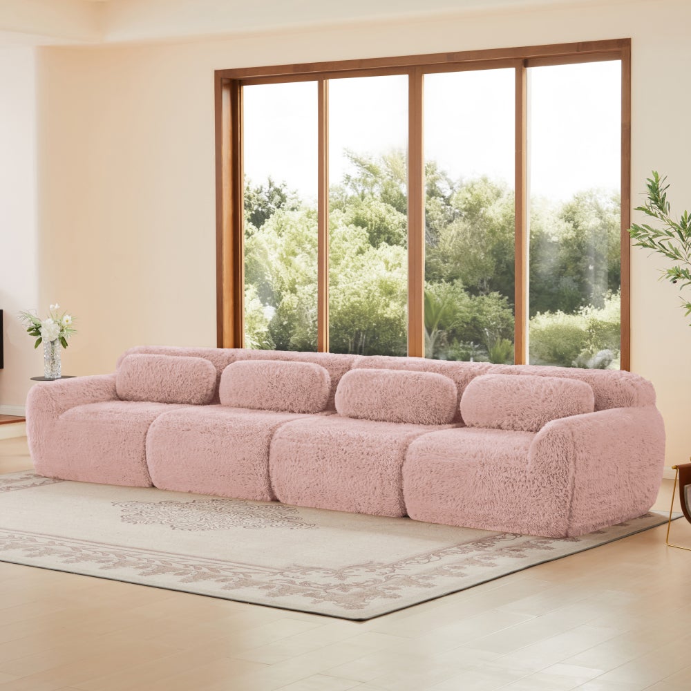 Sofa 4-osobowa, modułowa, plusz premium, pakowana próżniowo, z poduszkami