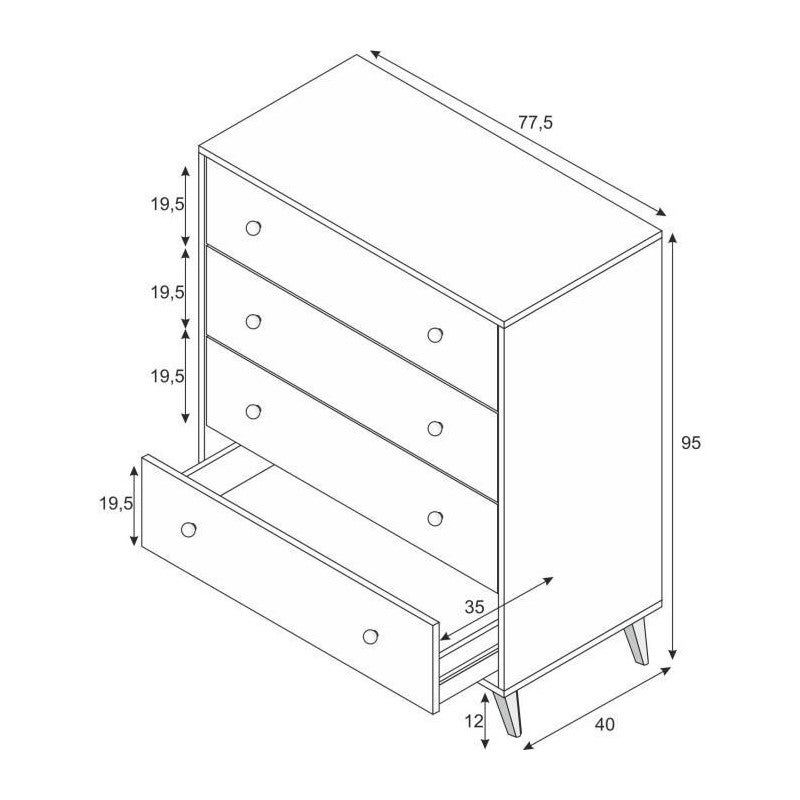 Commode - Sweet - 4 tiroirs - Blanc - 95 x 77.5 x 40 cm - 5