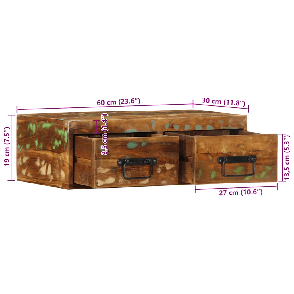 Móvel TV de parede em madeira maciça reciclada 60x30x19 cm - COMFORTXL - 9