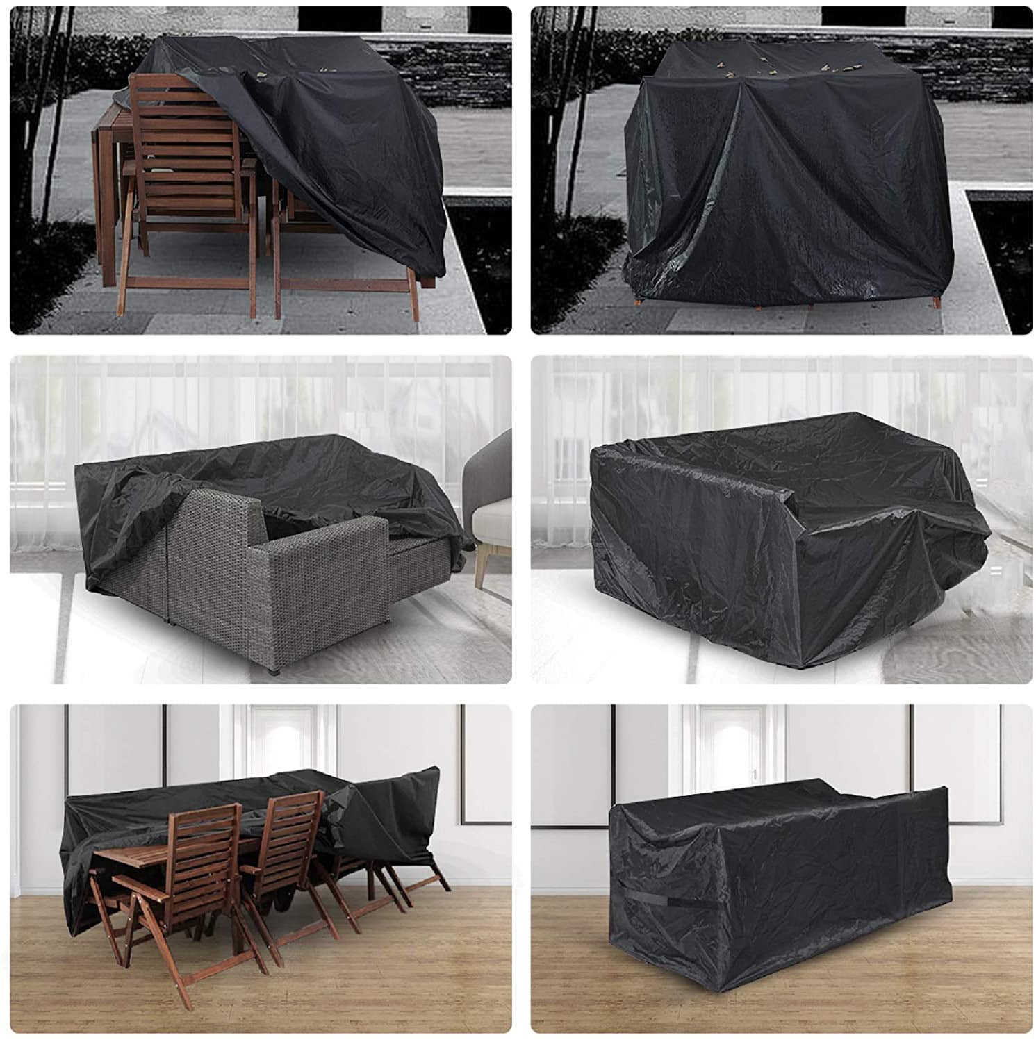 Housse de Salon Table Rectangulaire Oxford pour Meubles de Jardin UV Protection (Noir)-150*130*90CM - 5