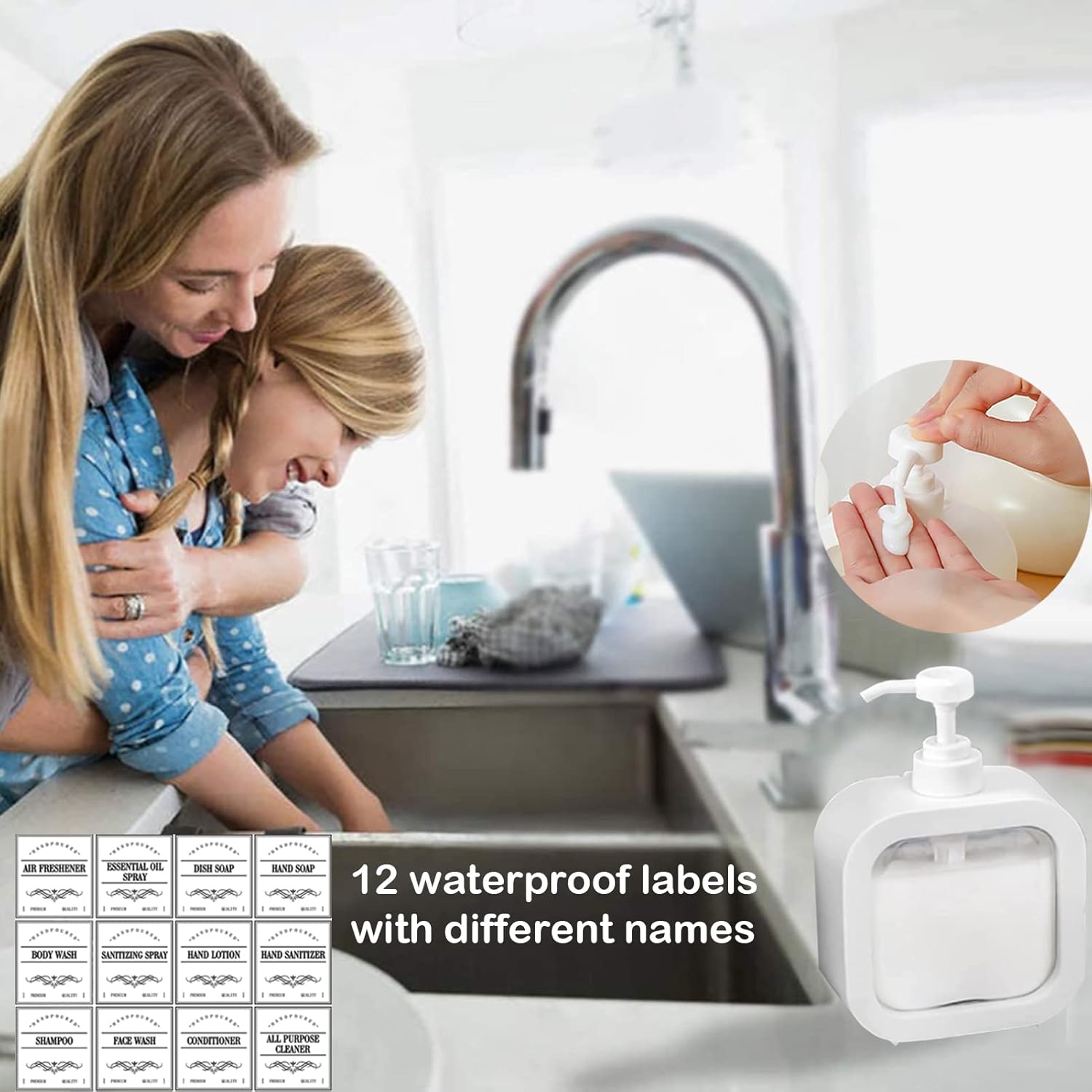 Distributeur de savon, distributeur de savon de cuisine rechargeable et distributeur de savon de salle de bain, 300 ml, 2 pièces - 6