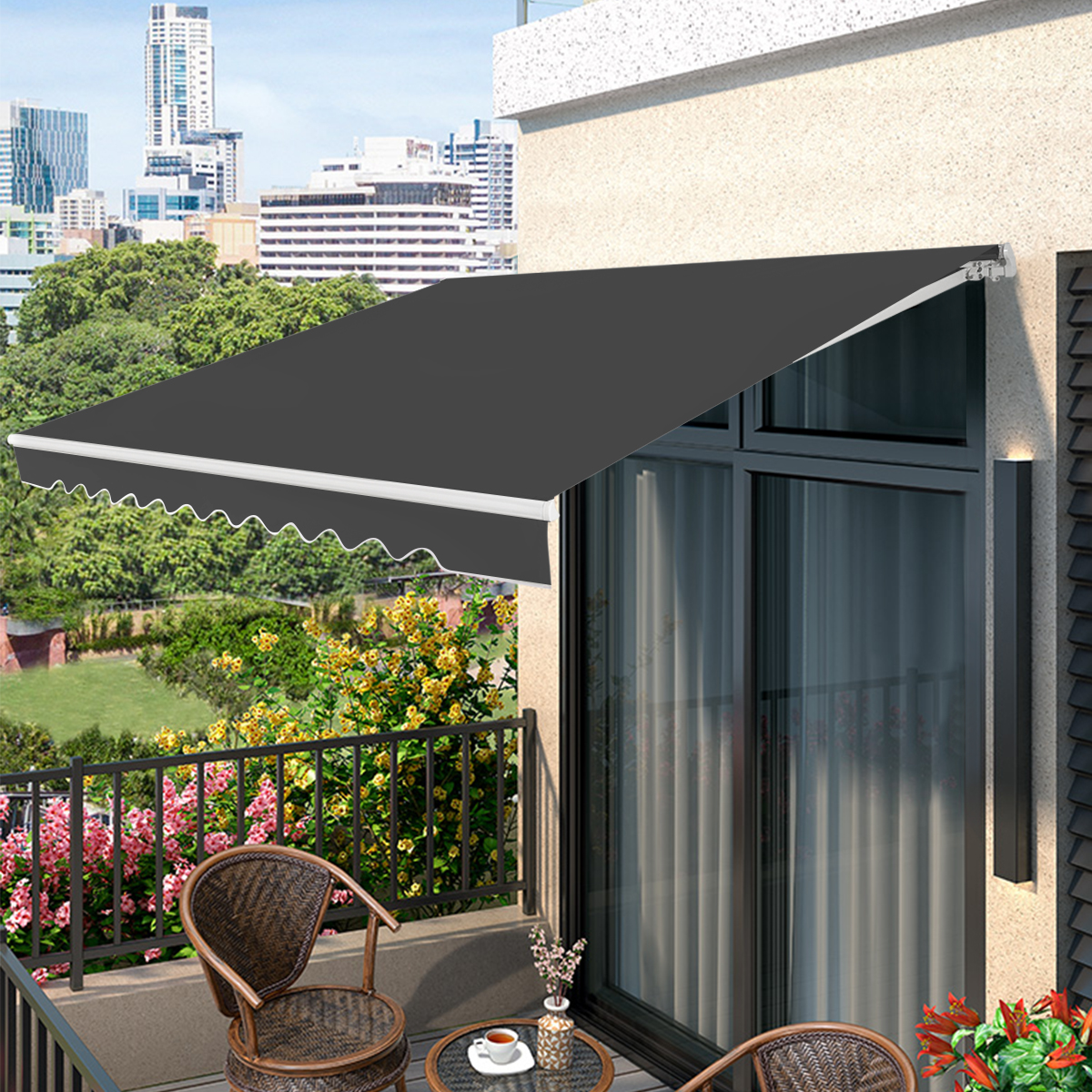 Store Banne de Balcon Rétractable avec Tissu Résistant aux UV et à l'eau, Cadre en Aluminium, Réglable 5-35°,3 x 2,5 m, Gris - 9