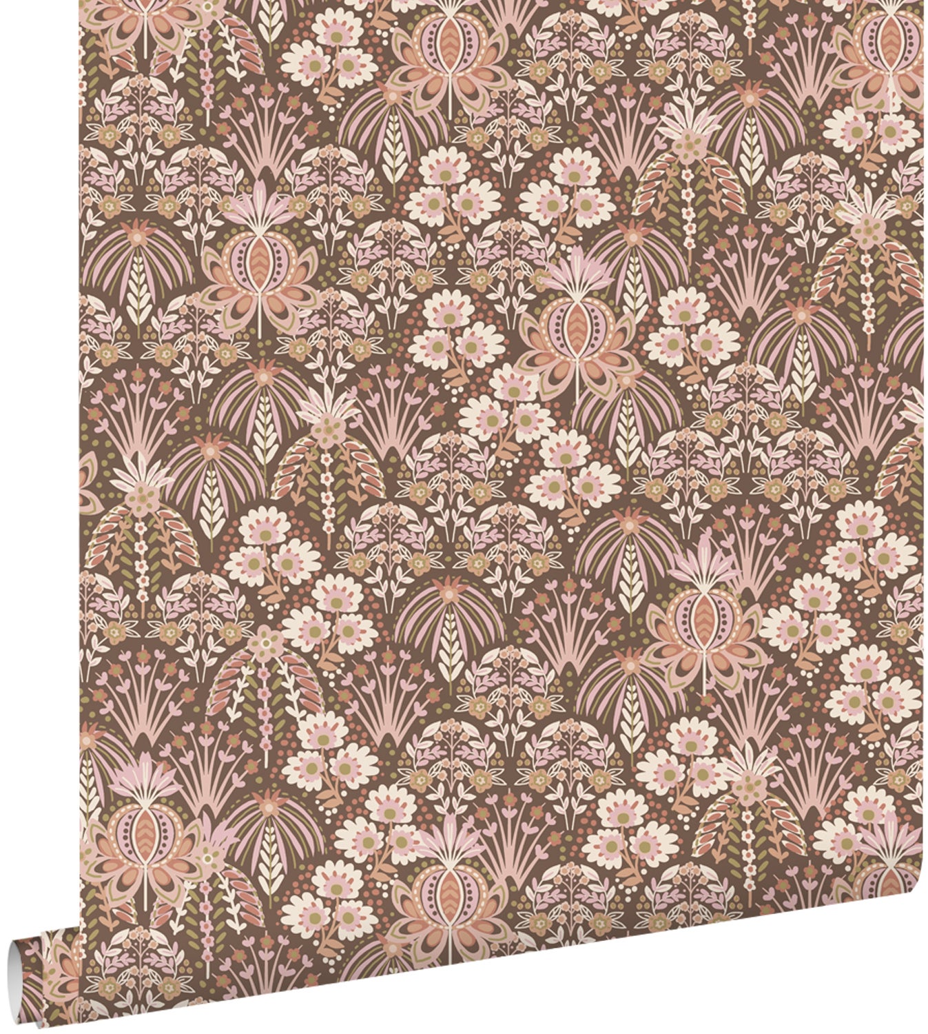 Tapeta vintage kwiaty w stylu secesyjnym starego różuIbrązowym - 50 x 900 cm - ESTAHOME