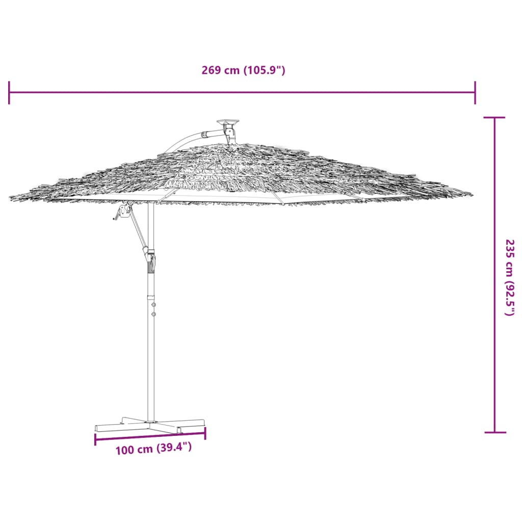 Parasol de jardin avec LED et mât en acier marron 269x269x235cm vidaXL - 3
