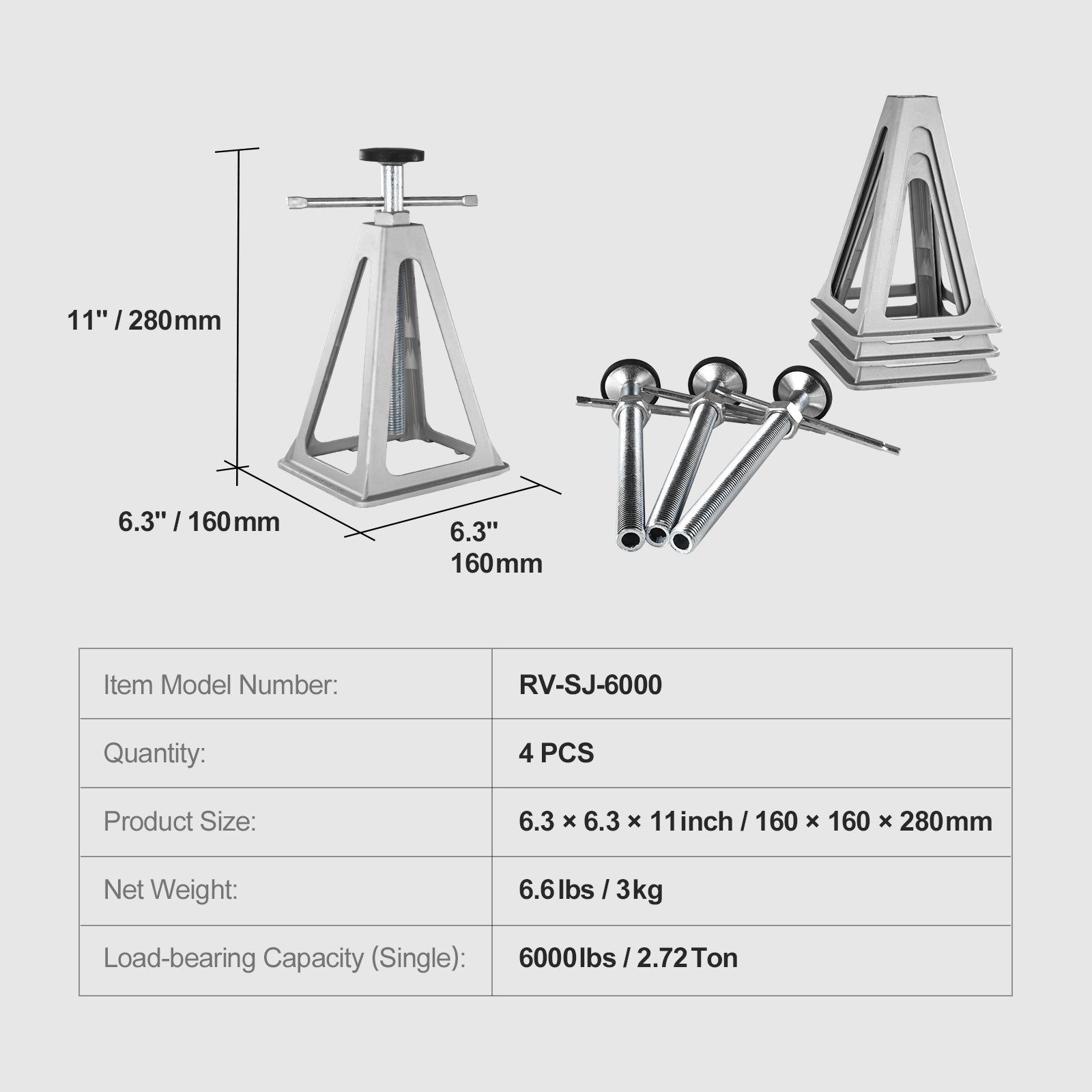 Macacos Estabilizadores SucceBuy Conjunto com 4, Suportes Ajustáveis de Parafuso Único para Trailers e Motorhomes, Até 6000 lb - 9