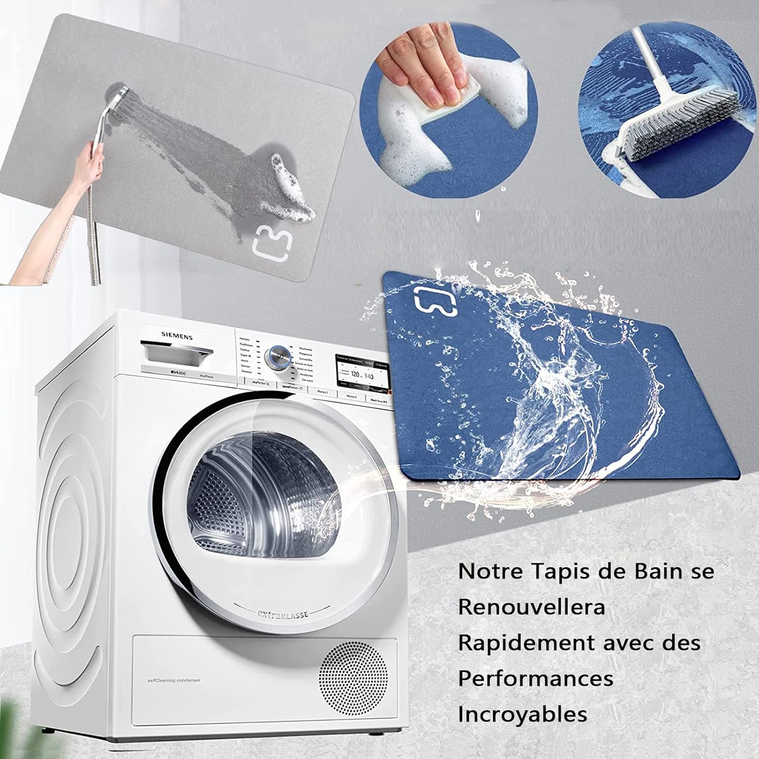 Tapis de Bain Antidérapant Super Absorbant Diatomite Tapis Salle de Bain Microfibre Tapis de Baignoire Tapis de Douche Doux Séchage Rapide (Bleu - 5