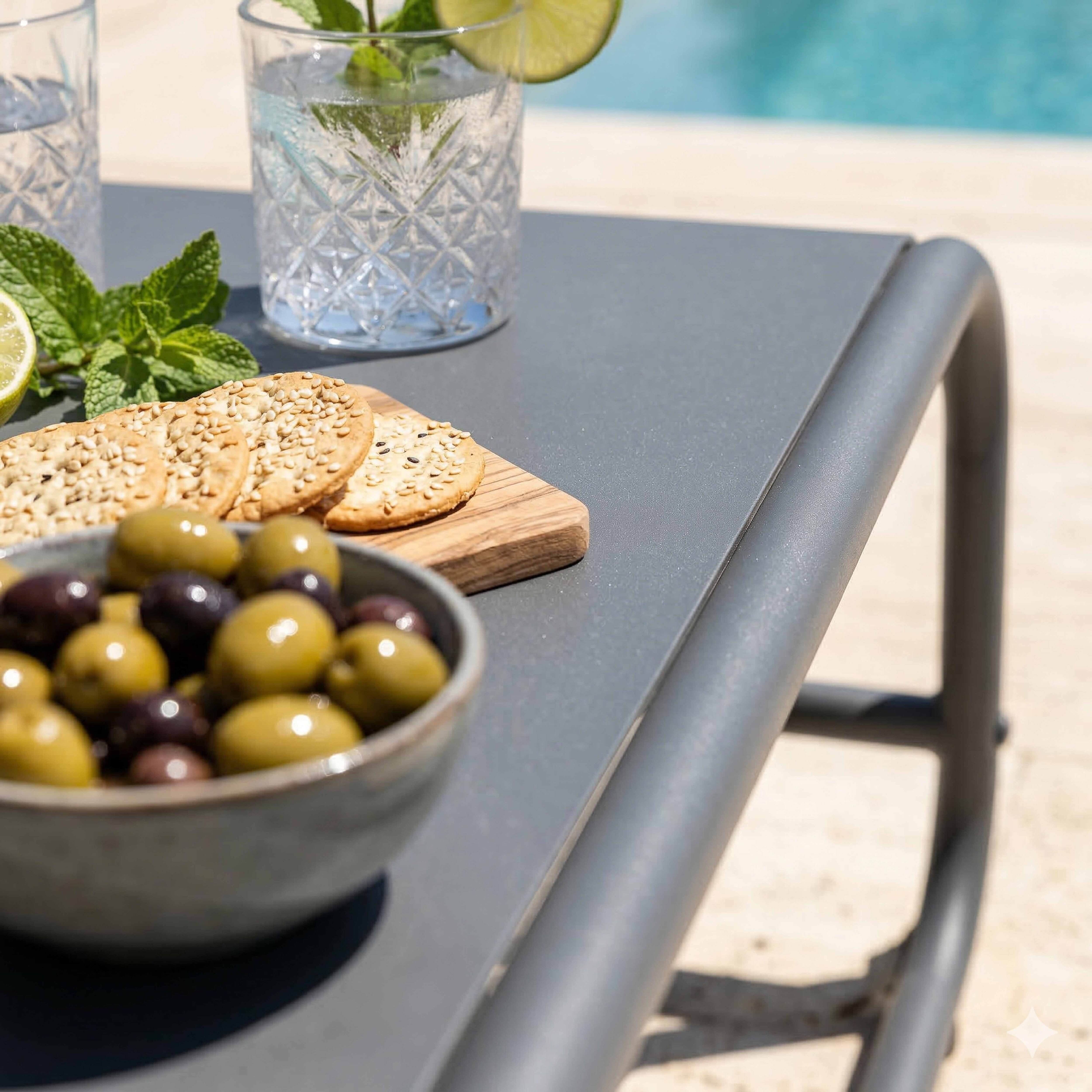 Table basse de jardin en métal 85x40x30 cm gris, Mixi - Oviala - 3