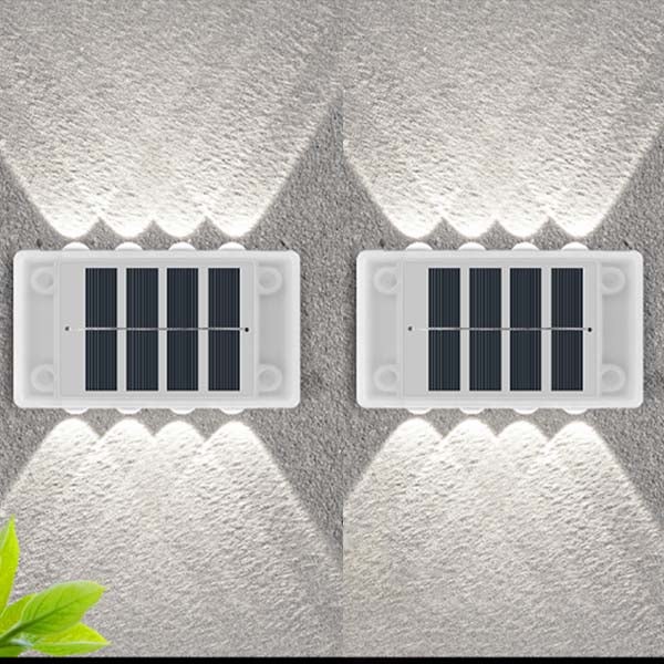 2x Ścienny Reflektor Solarny - 8 LED, Oświetlenie Kierunkowe Góra/Dół, Biały Neutralny, IP65, Idealny do Dekoracji Tarasu/Ogrodzenia