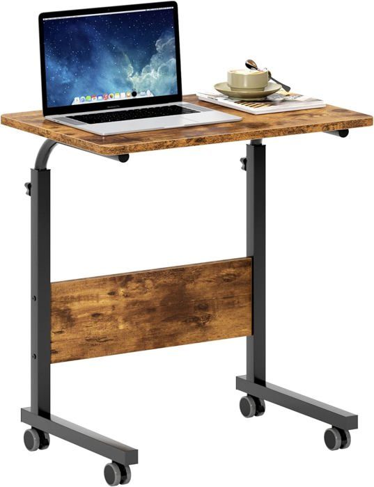 Bureau Mobile Réglable En Hauteur (67-117 Cm) Avec Roulettes - Plateau Inclinable, Rangement Tablette - Chêne Foncé - 7