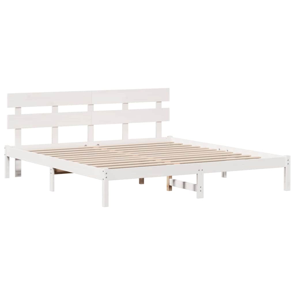 Łóżko Drewniane Białe Rama Łóżka Ze Stelażem Drewniana Łóżko Do Sypialni Pokoju 180 x 200 cm