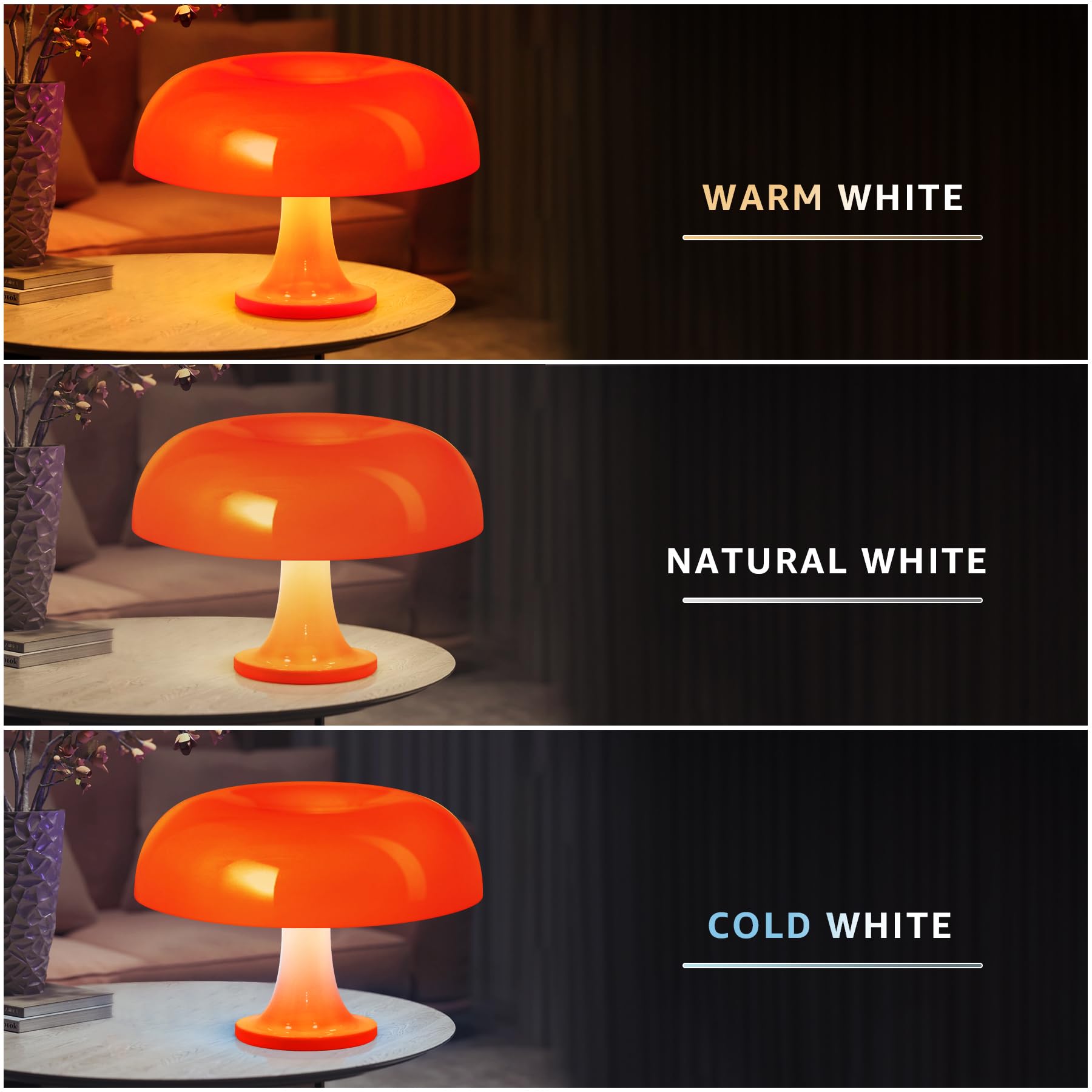 Lampe de table LED, lampe de table champignon orange, lampe de chevet champignon LED, lampe de bureau esthétique, 3 températures de couleur - 4