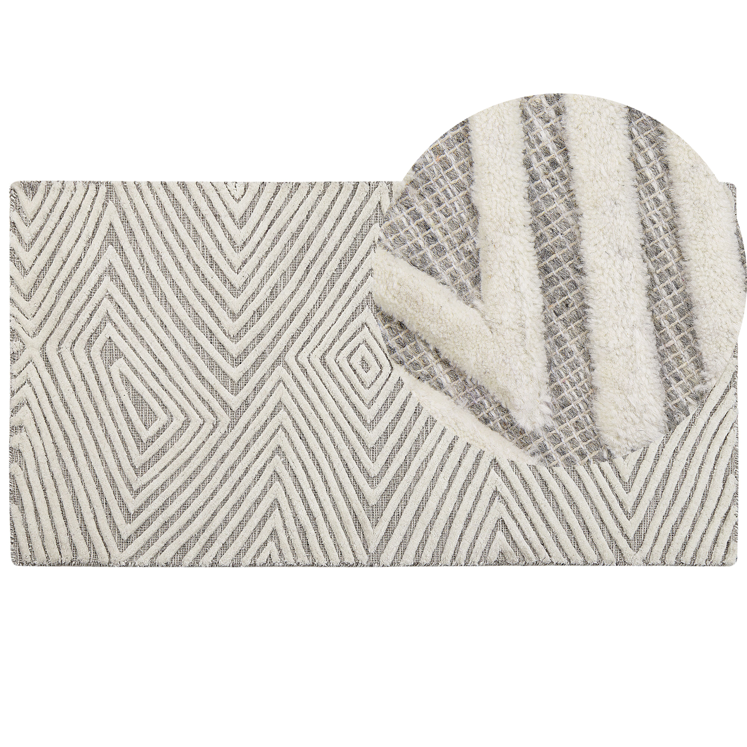 Beliani alfombra de lana gris claro/blanco crema 80 x 150 cm goksun
