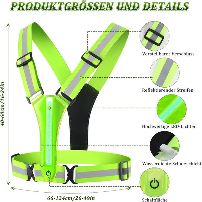 Gilet réfléchissant rechargeable USB - Éclairage de vélo élastique réglable à 360 ° - Gilet de sécurité adapté pour le jogging, la randonnée, la prome | Leroy Merlin Gilet réfléchissant rechargeable USB - Éclairage de vélo élastique réglable à 360 ° - Gilet de sécurité adapté pour le jogging, la randonnée, la prome | Leroy Merlin