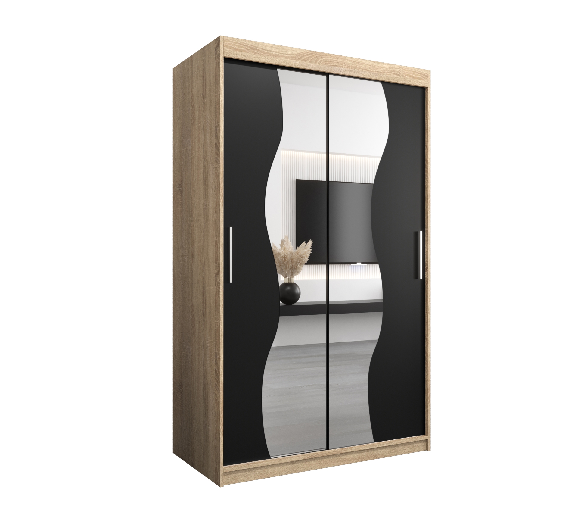 Szafa przesuwna garderoba MADRYT 120 x 62 x 200 cm Sonoma + Czarny - Abiks Meble