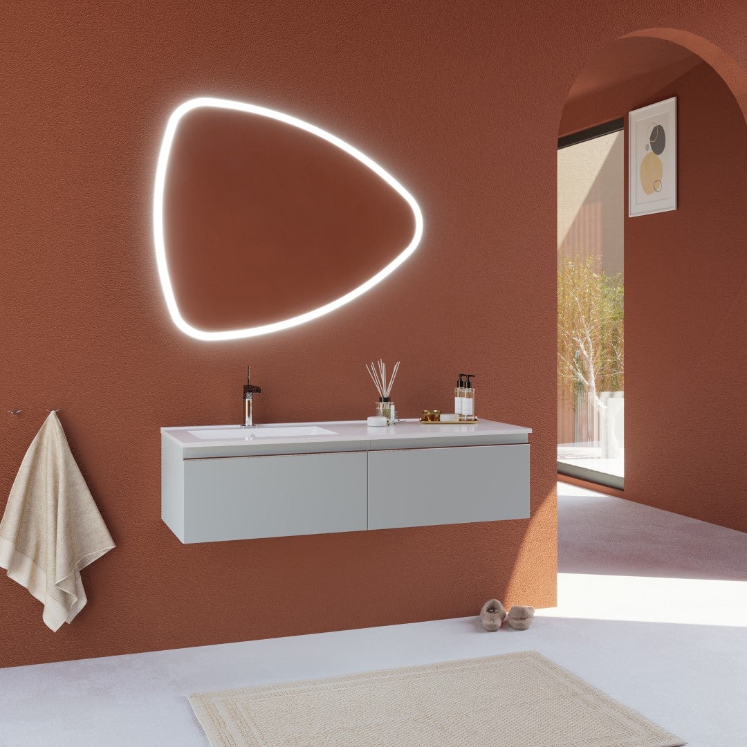 Mueble de baño suspendido gris claro 120cm, lavabo asimétrico | seattle