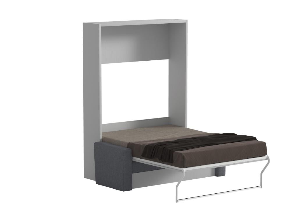 Letto a scomparsa con divano 140 x 200 cm Apertura verticale manuale Bianco e Grigio - VACIALA II - 5