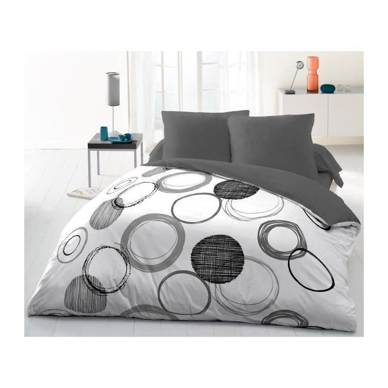 Copripiumino Vision Basile 260x240 Cm Kingsize - 100% Cotone Con Federe 65x65 Cm, Reversibile Bianco E Nero, Chiusura Automatica - 2