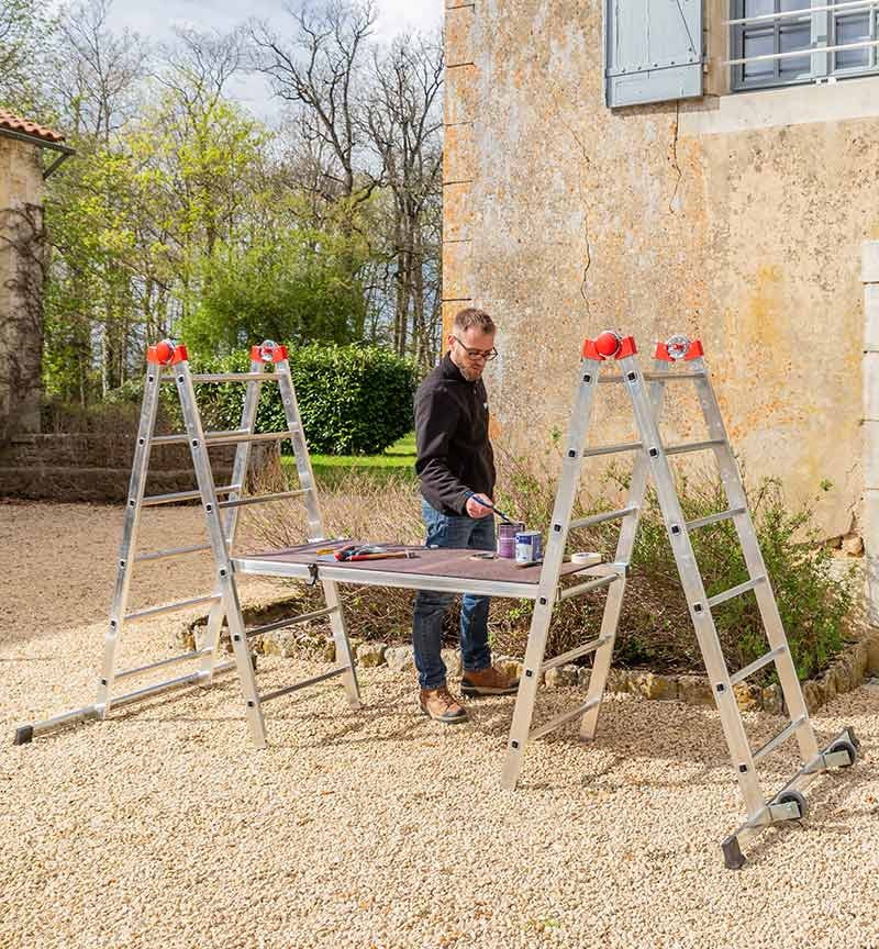 Echafaudage 4 en 1 multifonction 2,3m/4,3m en aluminium Hailo Fast & Lock Combi 5 - 4