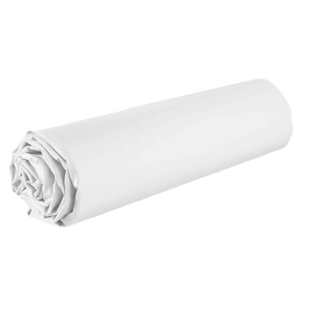 Drap housse 100% Coton 57 fils avec bonnet : Couleur - Blanc, Taille - 160 x 200 cm