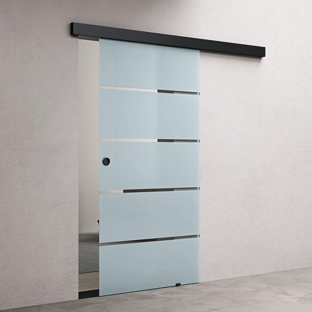 Porte Coulissante d'Intérieur, Verre Bandes Opaques, 102,5x205cm, avec Amortisseur, Distance Mur 15mm, Poignée Ronde, Amalfi11-1025 doporro