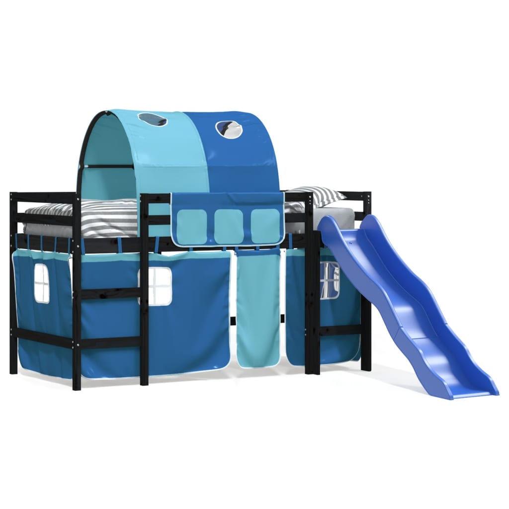 Lit Mezzanine Enfant Avec Toboggan Et Tableau Noir - Bois Massif 90x200 Cm - Espace Jeu Dessous, échelle Sécurisée