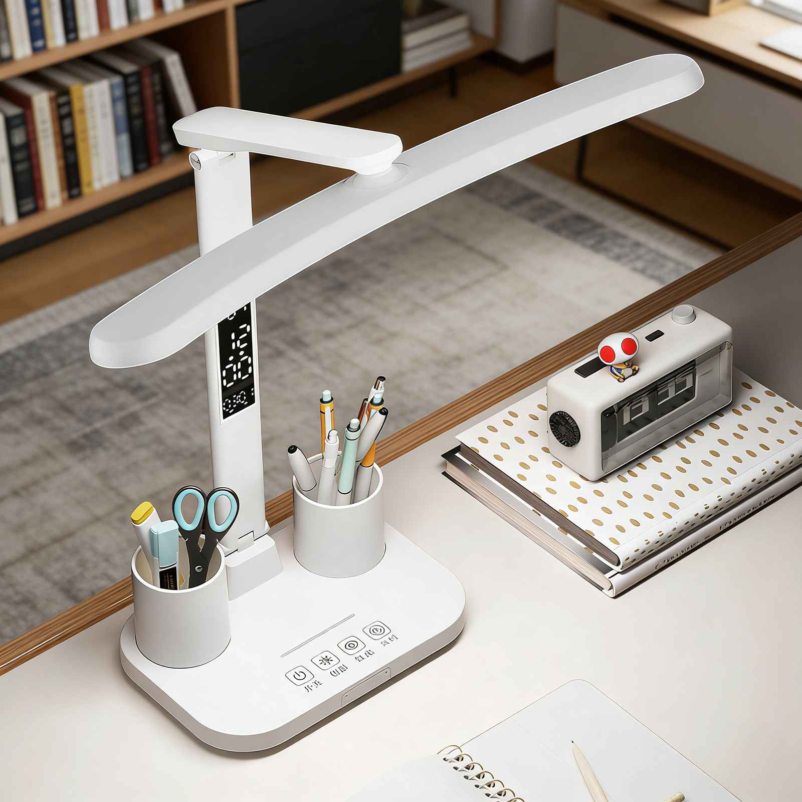 Lampe de bureau LED 53 cm avec écran numérique et porte-stylos, lampe de table réglable pour bureau et étude - 6