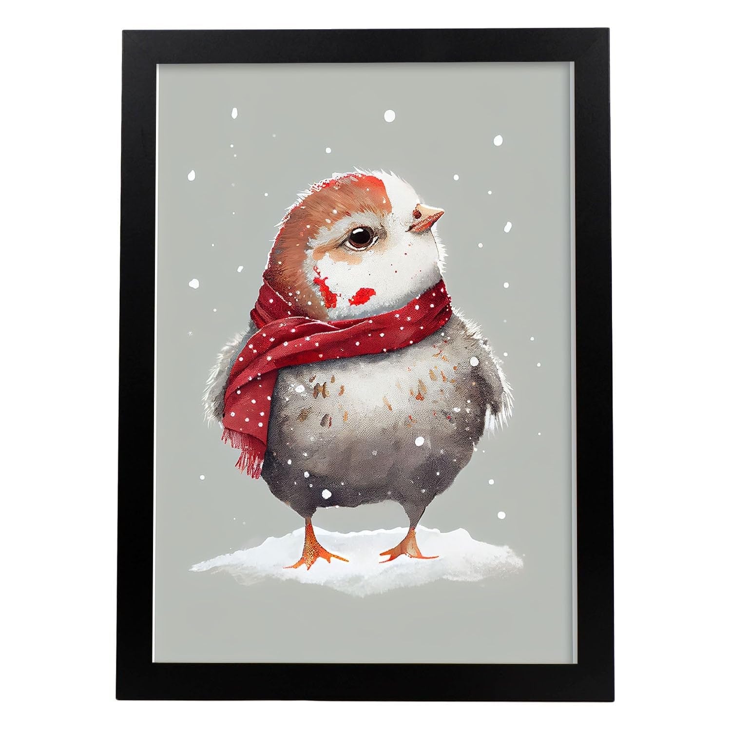 Nacnic poster de gorrión en estilo acuarela ilustraciones infantiles a todo color de animalitos bebé con ropa roja a3 marco negro