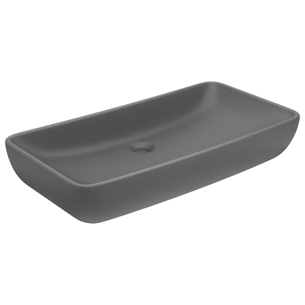 Lavabo de baño moderno | lavabo de lujo de cerámica rectangular gris oscuro mate 71x38cm cfw90428