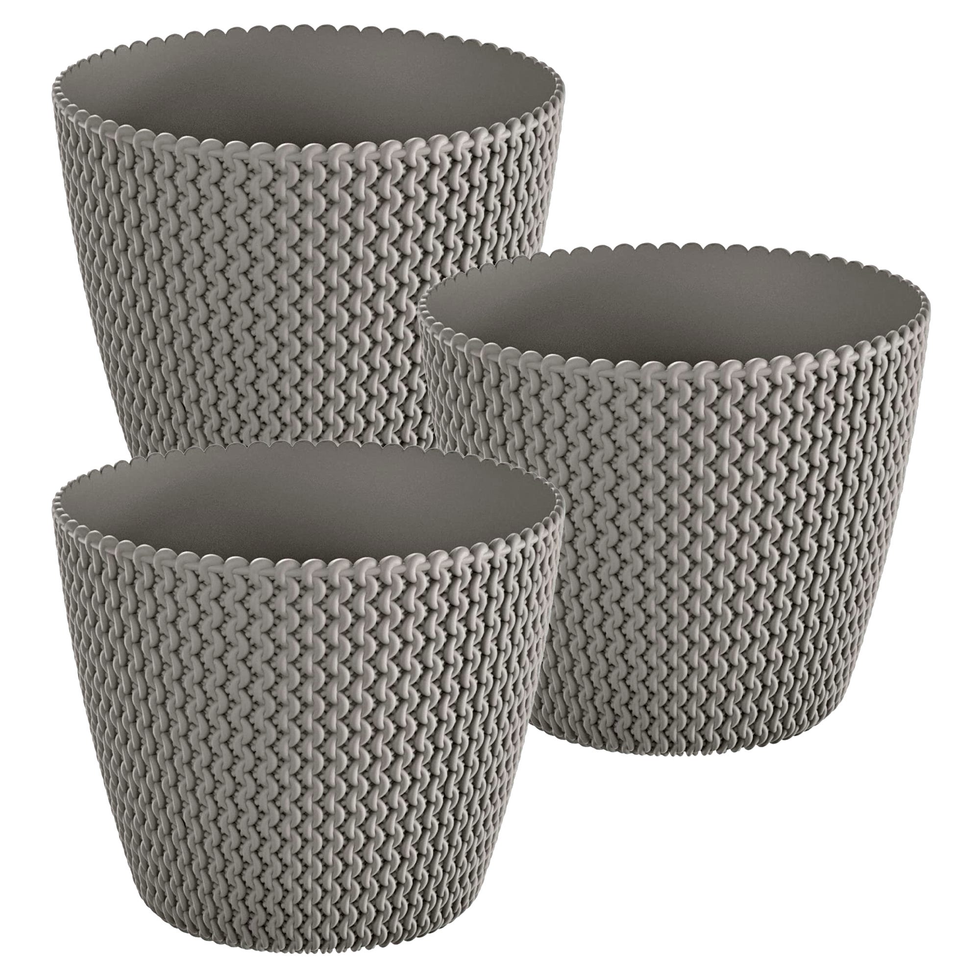 Runder Pflanztopf 8 Liter, Weiß, 25,9 X 22 Cm – Splofy Strickoptik, Kunststoff, Für Drinnen & Draußen