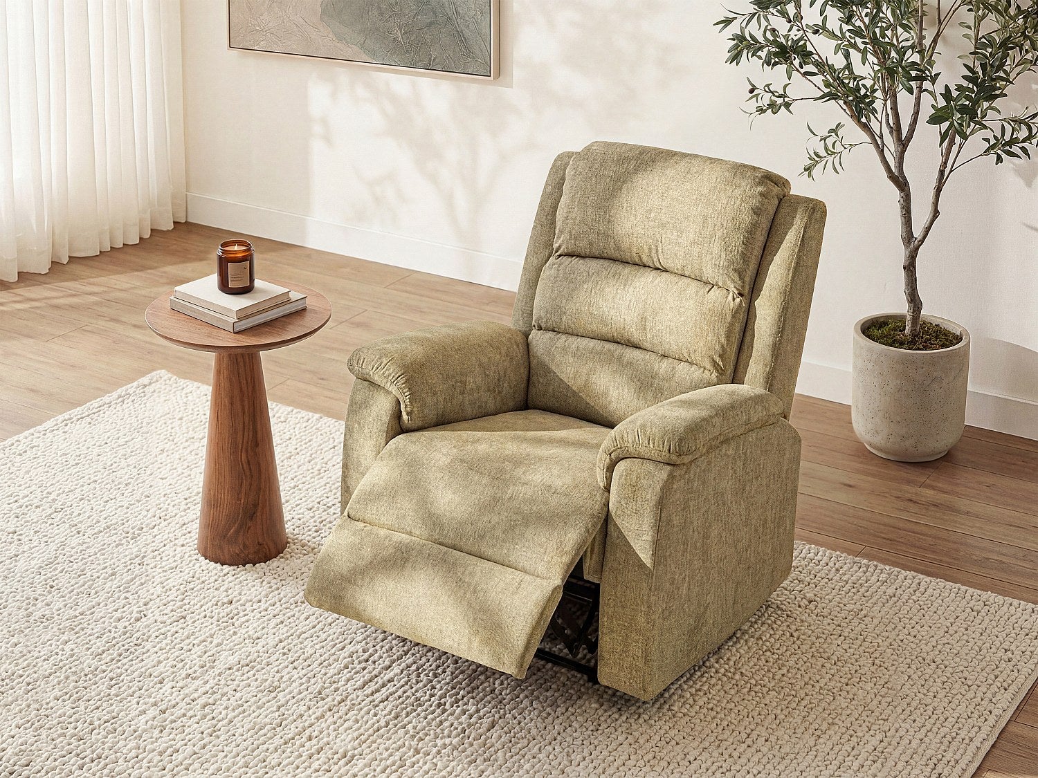 Fotel z elektryczną funkcją relax z tkaniny taupe NEVERS