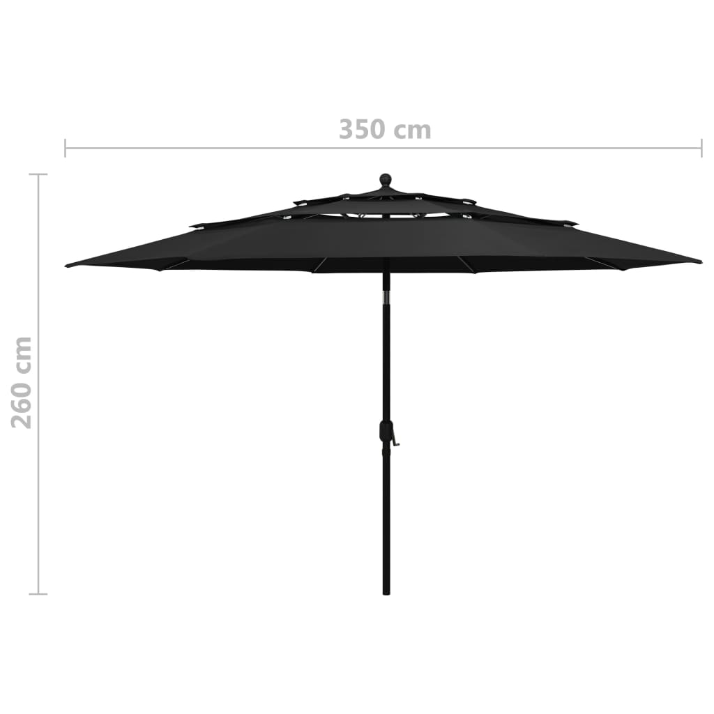 Parasol à 3 niveaux avec mât en aluminium Noir 3,5 m - 8