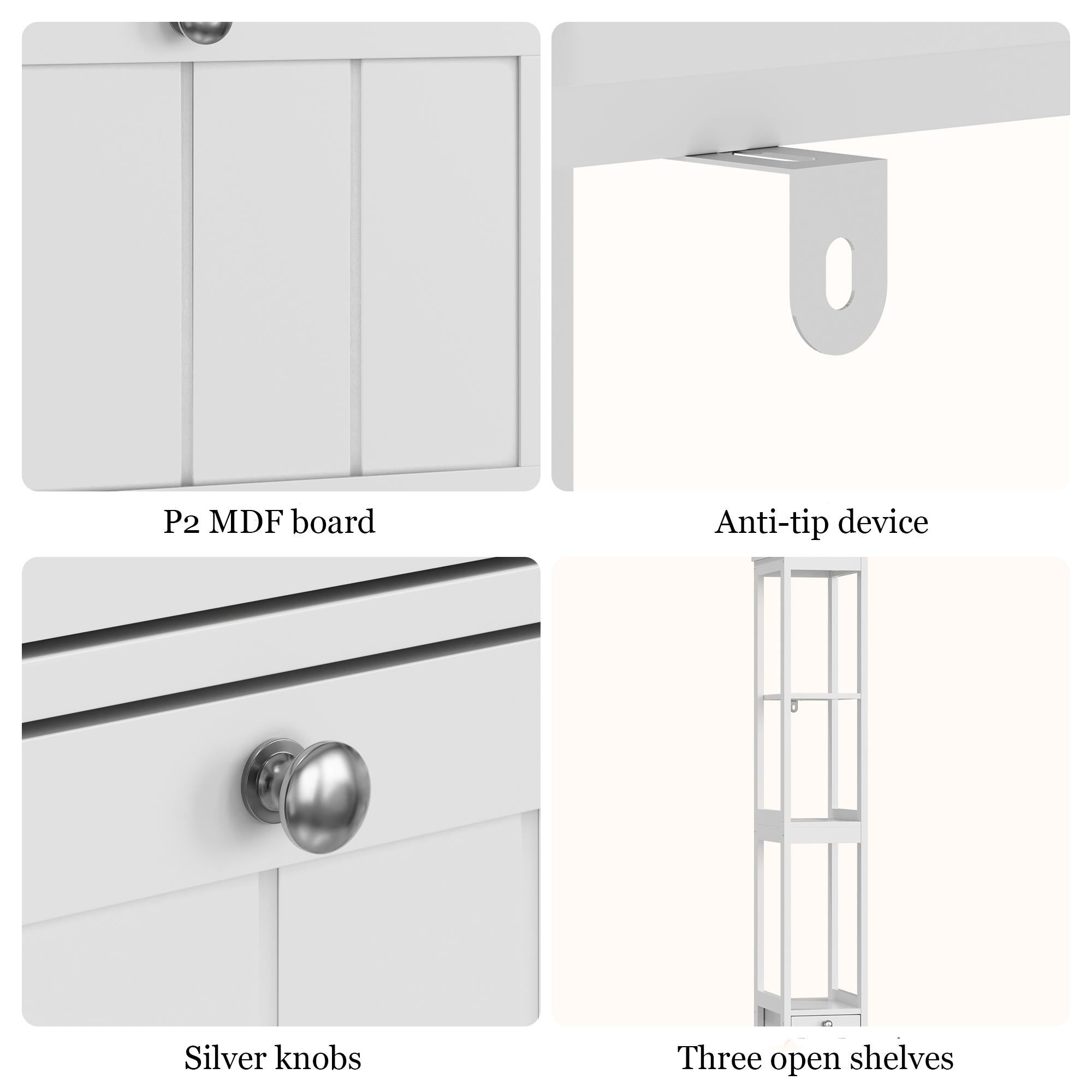 Armario de baño estrecho de madera con 2 cajones y 3 estantes, almacenamiento práctico para inodoro, lavabo y lavadora - 5