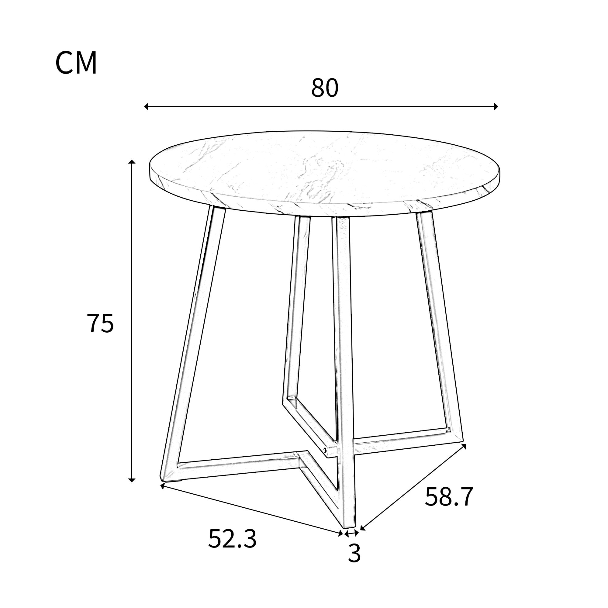 Okrągły stół jadalny - D 80 x W 75 cm - Nogi z płyty MDF i metalu - Blat z efektem marmuru - Biały - 9
