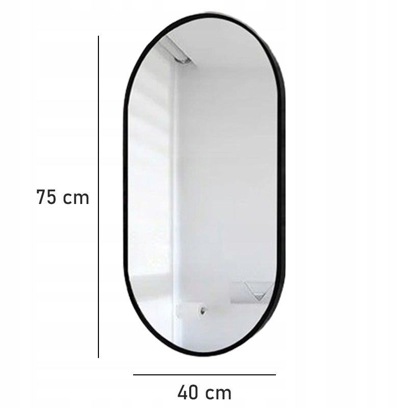 Lustro owalne łazienkowe salon sypialnia czarna rama 75x40 cm - 6