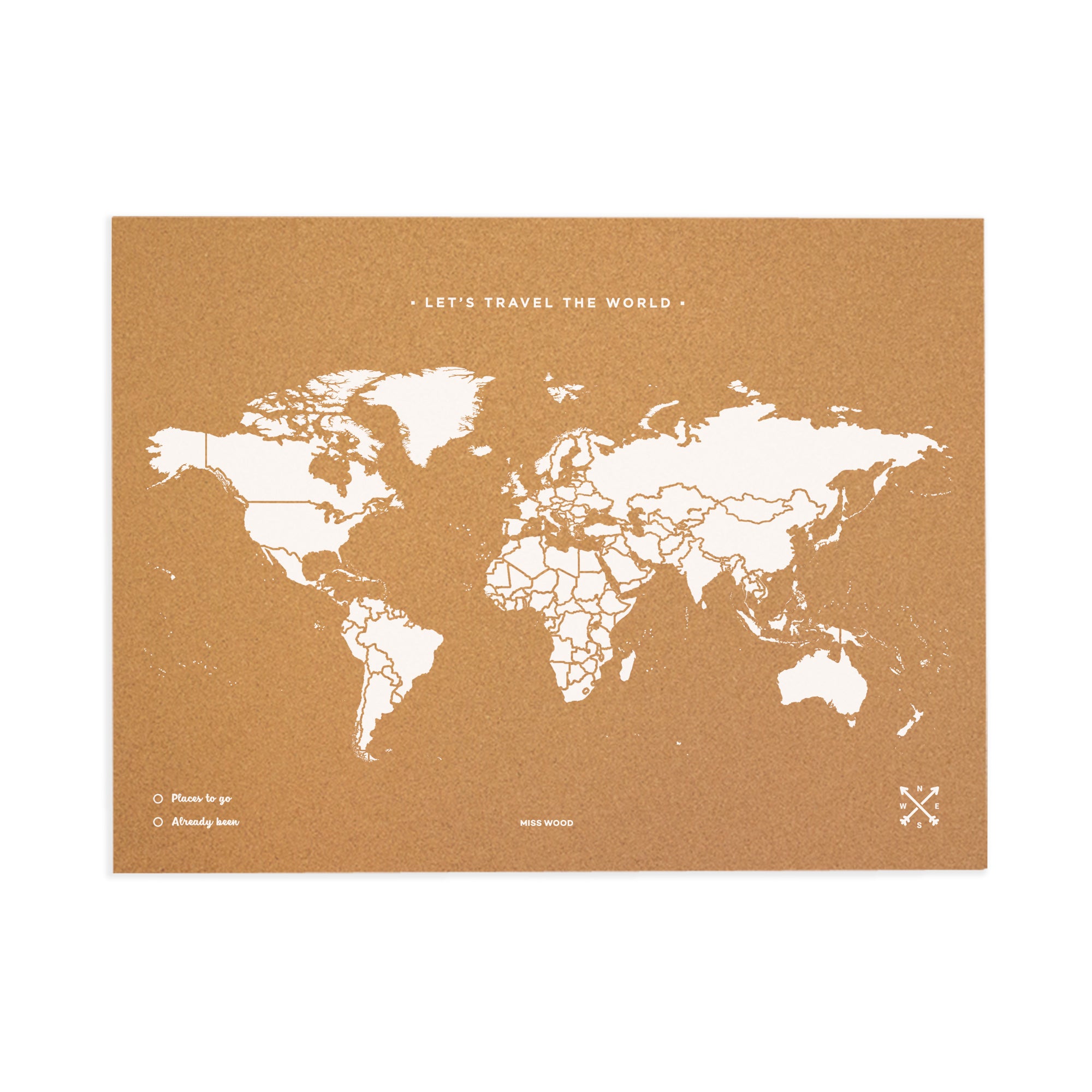 Mapamundi corcho - woody map natural world / 90 x 60 cm / blanco / sin marco