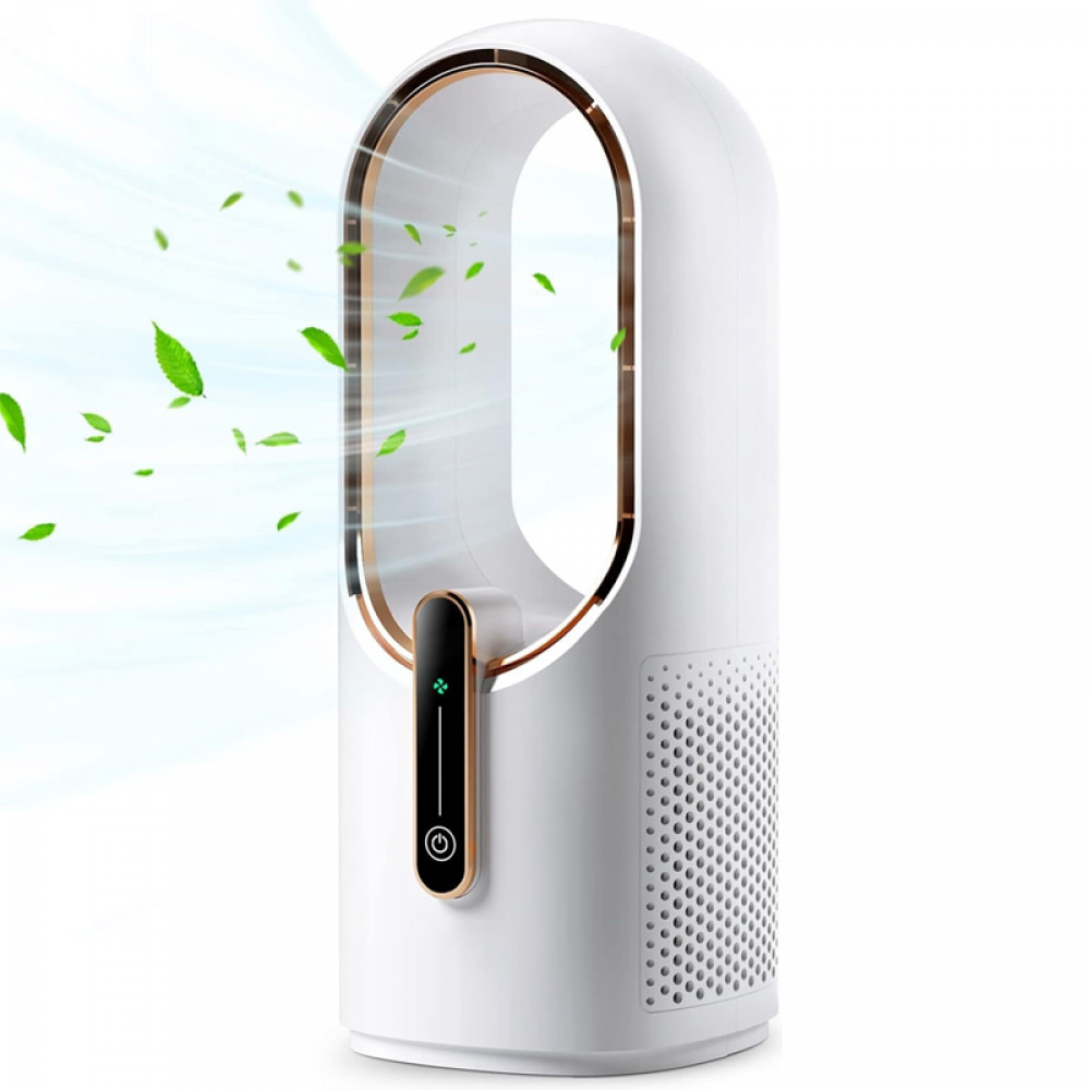 Wentylator biurkowy bezłopatkowy, mały wentylator biurkowy, cichy, 3-stopniowy, sterowanie dotykowe