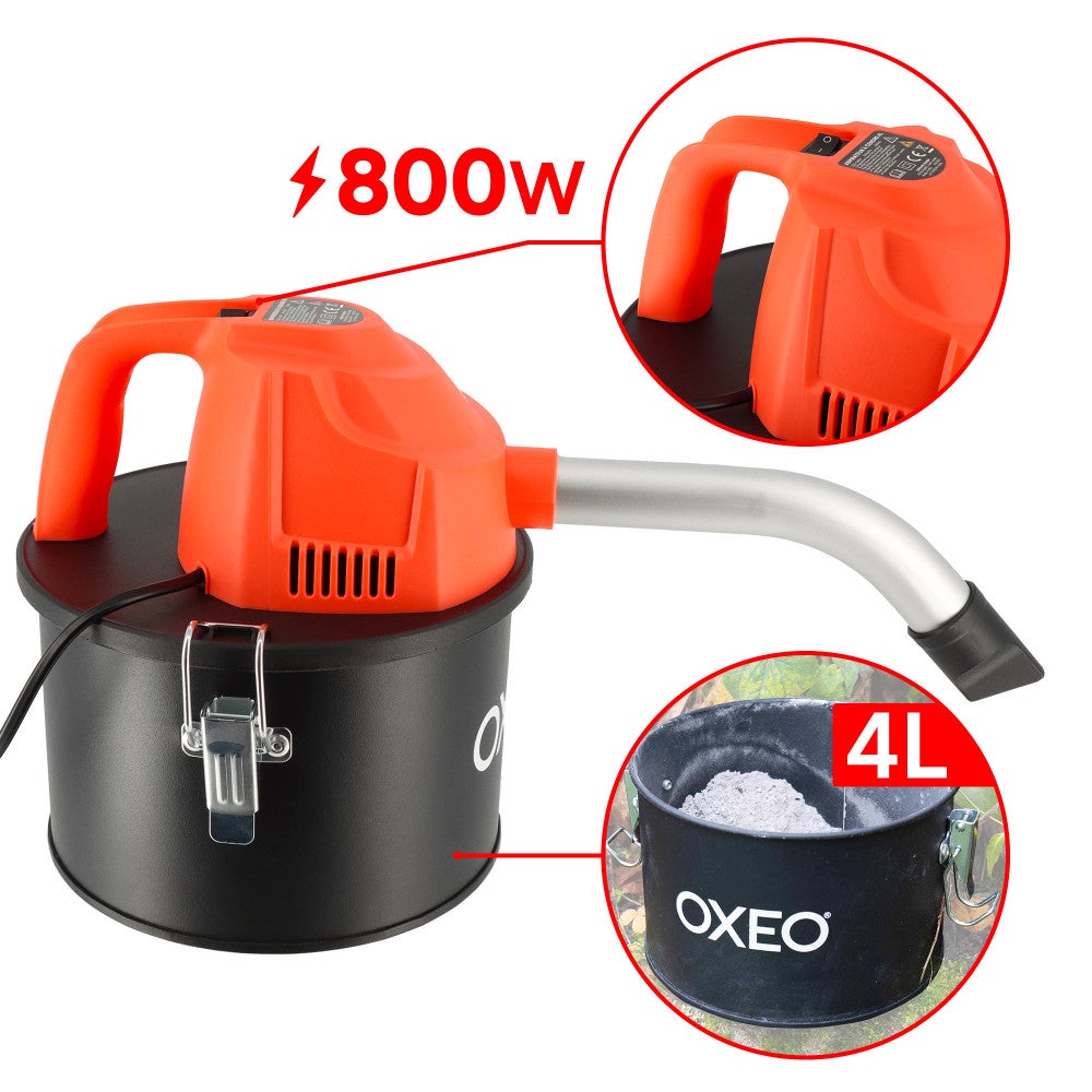 Aspirateur à cendres - Moteur 800W - Capacité 4L - spéciale poêle à granulés pellet - embouts pour nettoyage des recoins - 2
