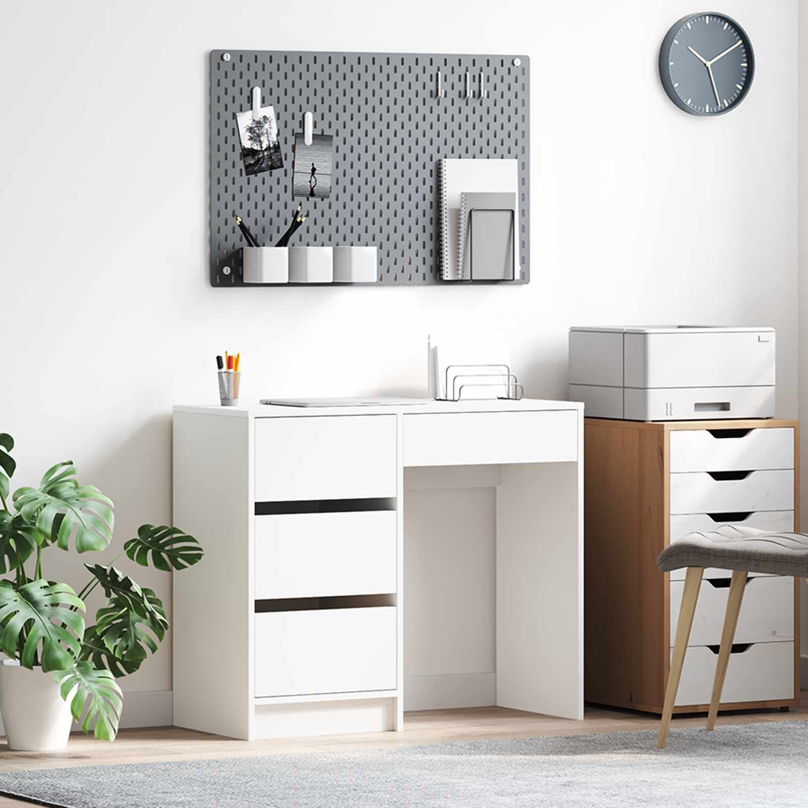 Vidaxl Escritorio Mdf Mediano Almacenamiento Rectangular Blanco , Leroy Merlin