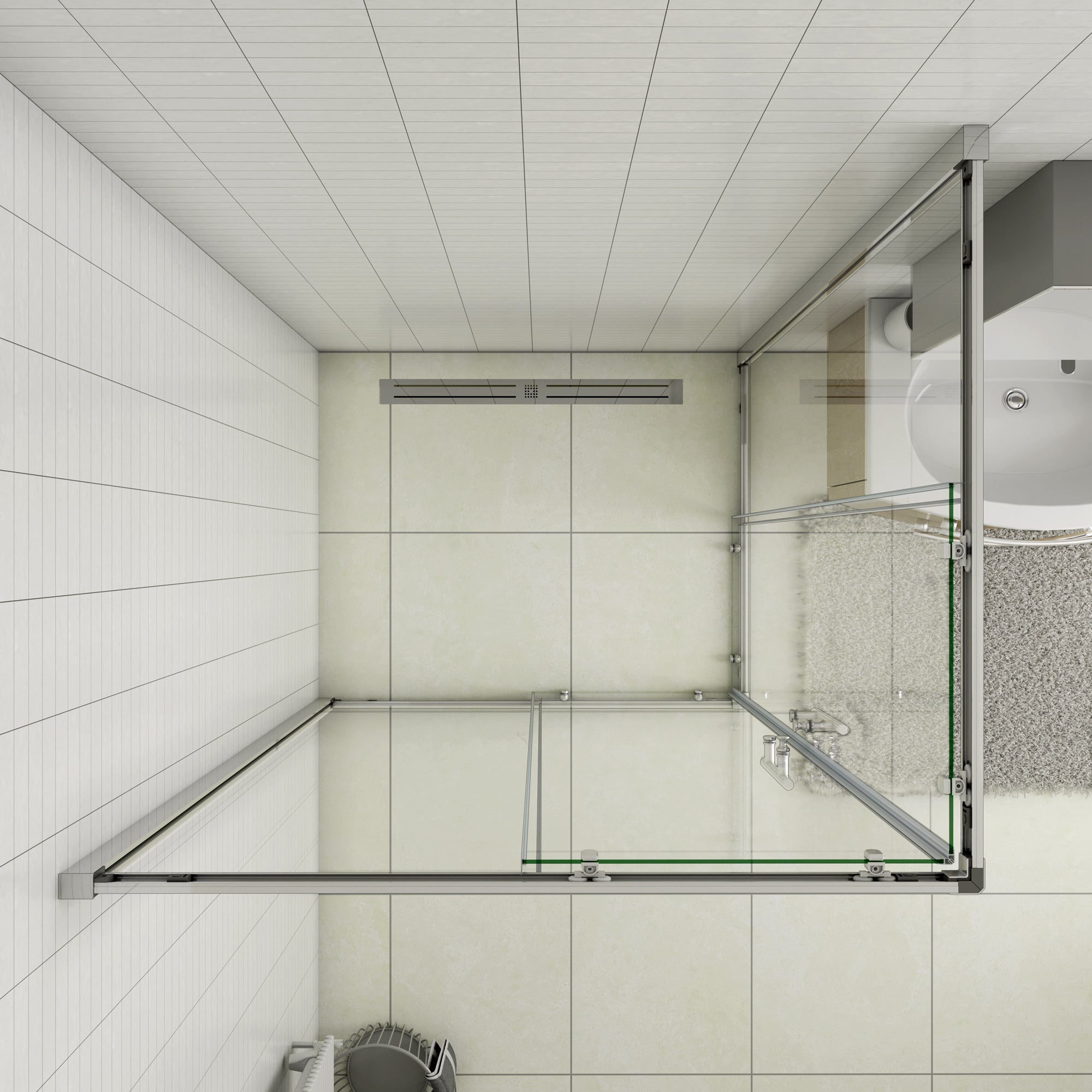 AICA Cabine de duche rectangular correr Perfil cromado Vidro Anticalcário 6mm (980-1000)x(680-700)x1950mm - 2