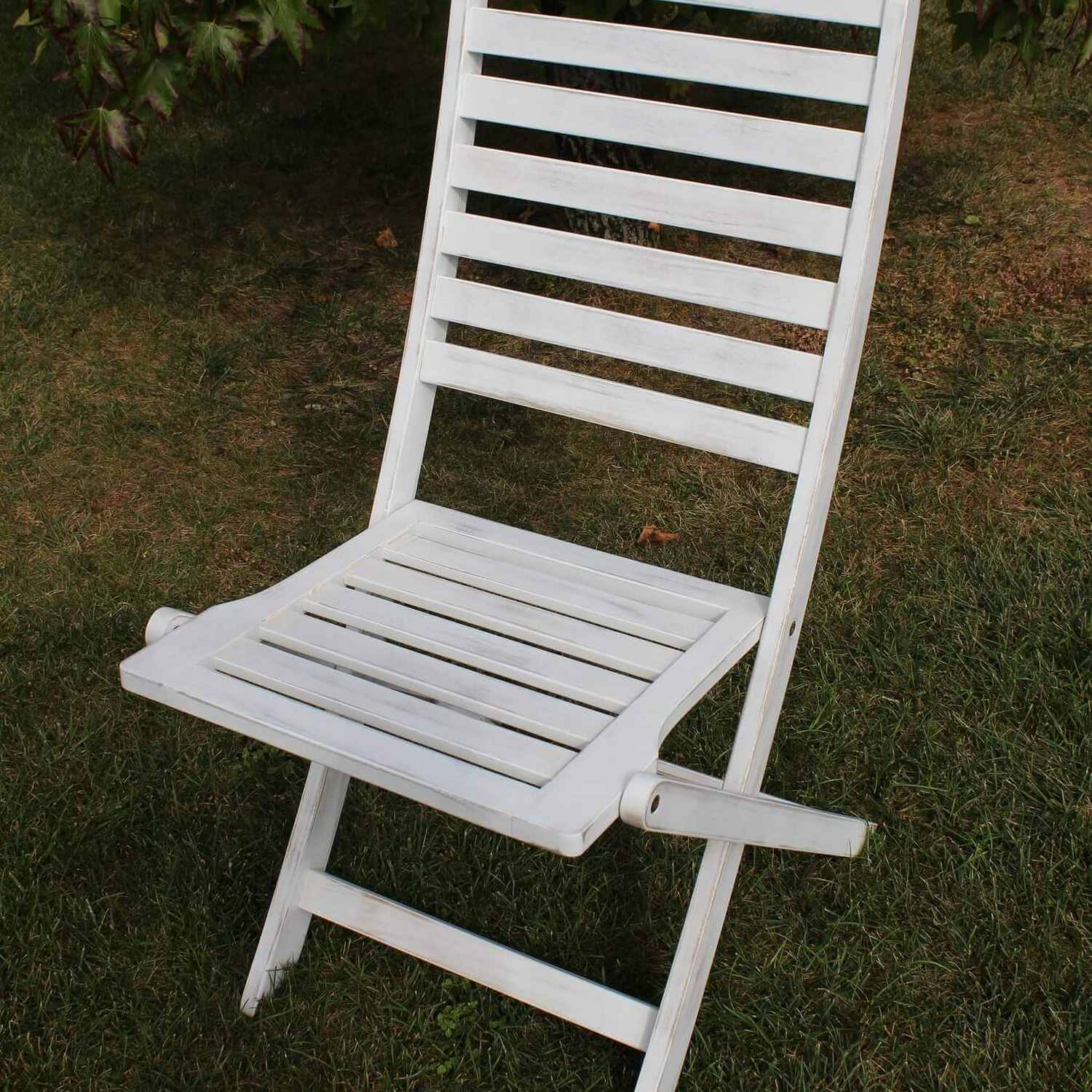 Chaise de Jardin pliante Blanche en bois d'acacia massif 46x57x91h cm mod. Serena - 5
