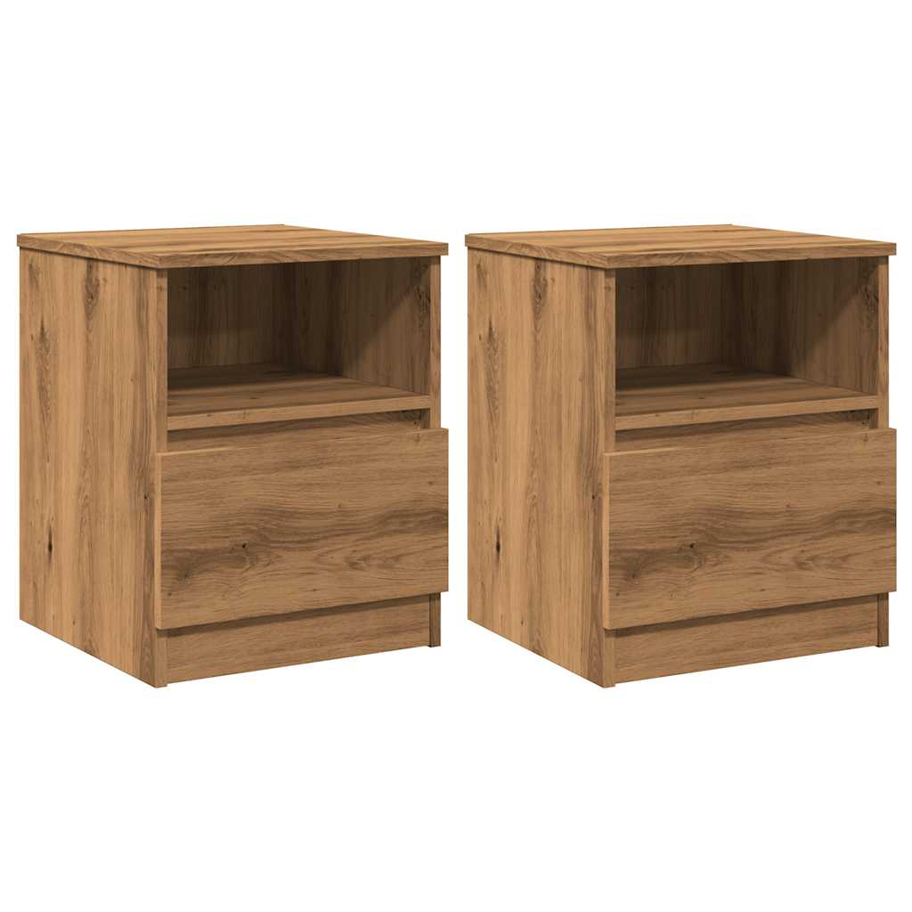 Lot de 2 Tables chevet，Table d'appoint，Table de nuit chêne artisanal ...