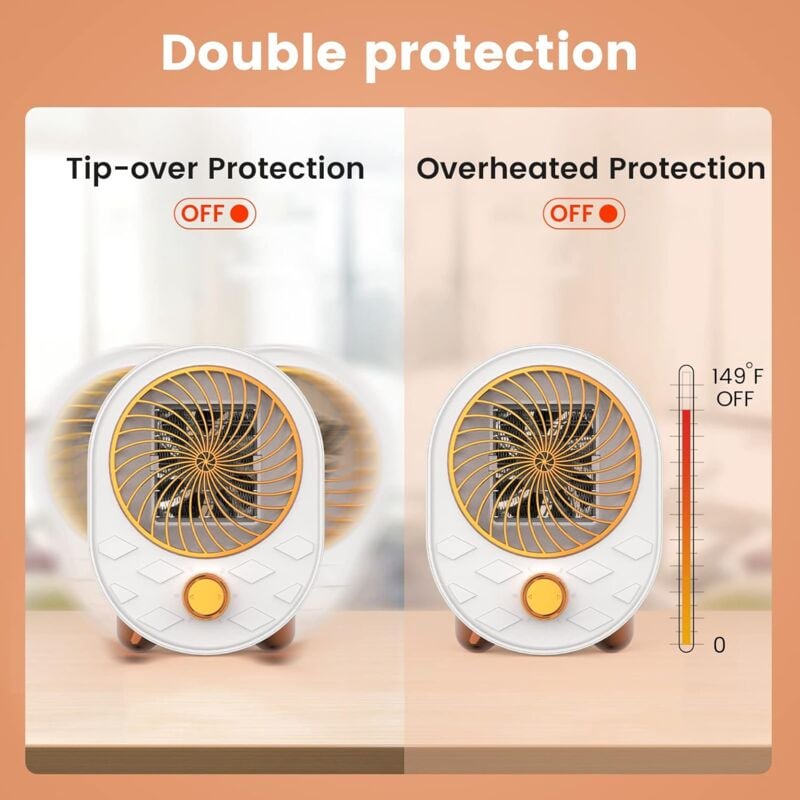 Termoventilatore in ceramica - Termostato regolabile - Protezione contro il surriscaldamento - Sistema antiribaltamento - Bianco - 3