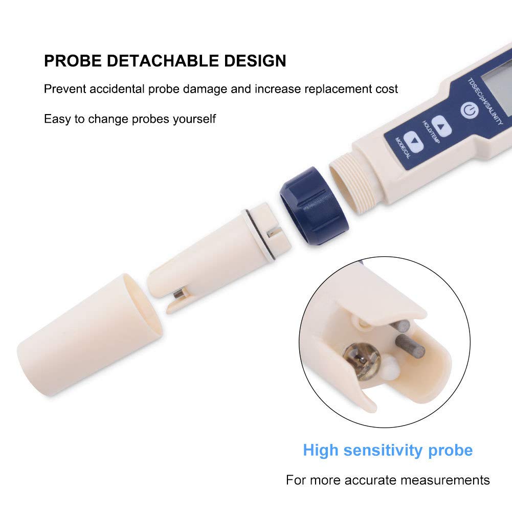 Testeur numérique de qualité de l'eau 5 en 1 avec TDS/EC/PH/salinité/température - 3