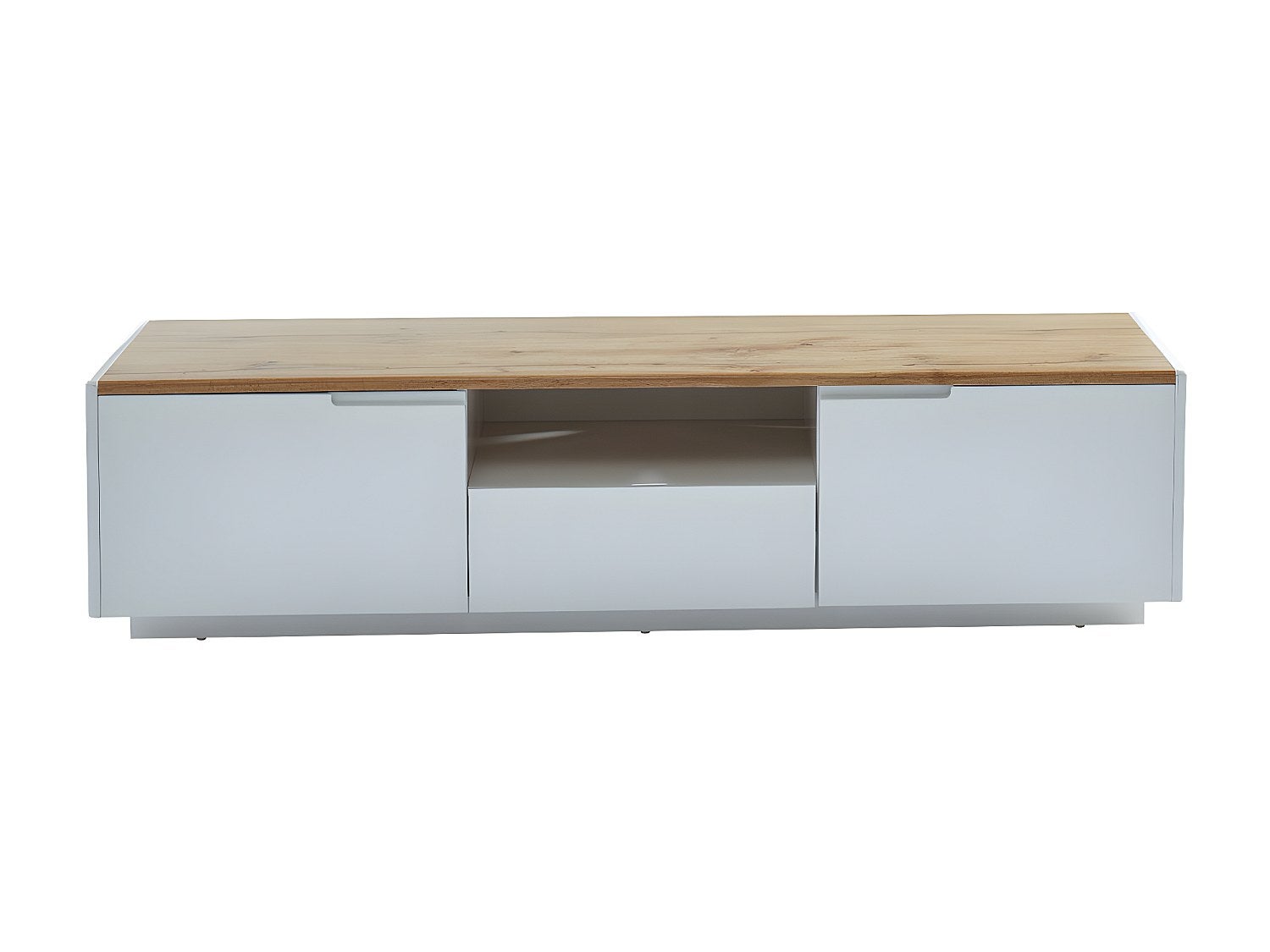 Meuble TV AMANI - 2 portes & 1 tiroir - MDF - Coloris: Blanc laqué et chêne - 2