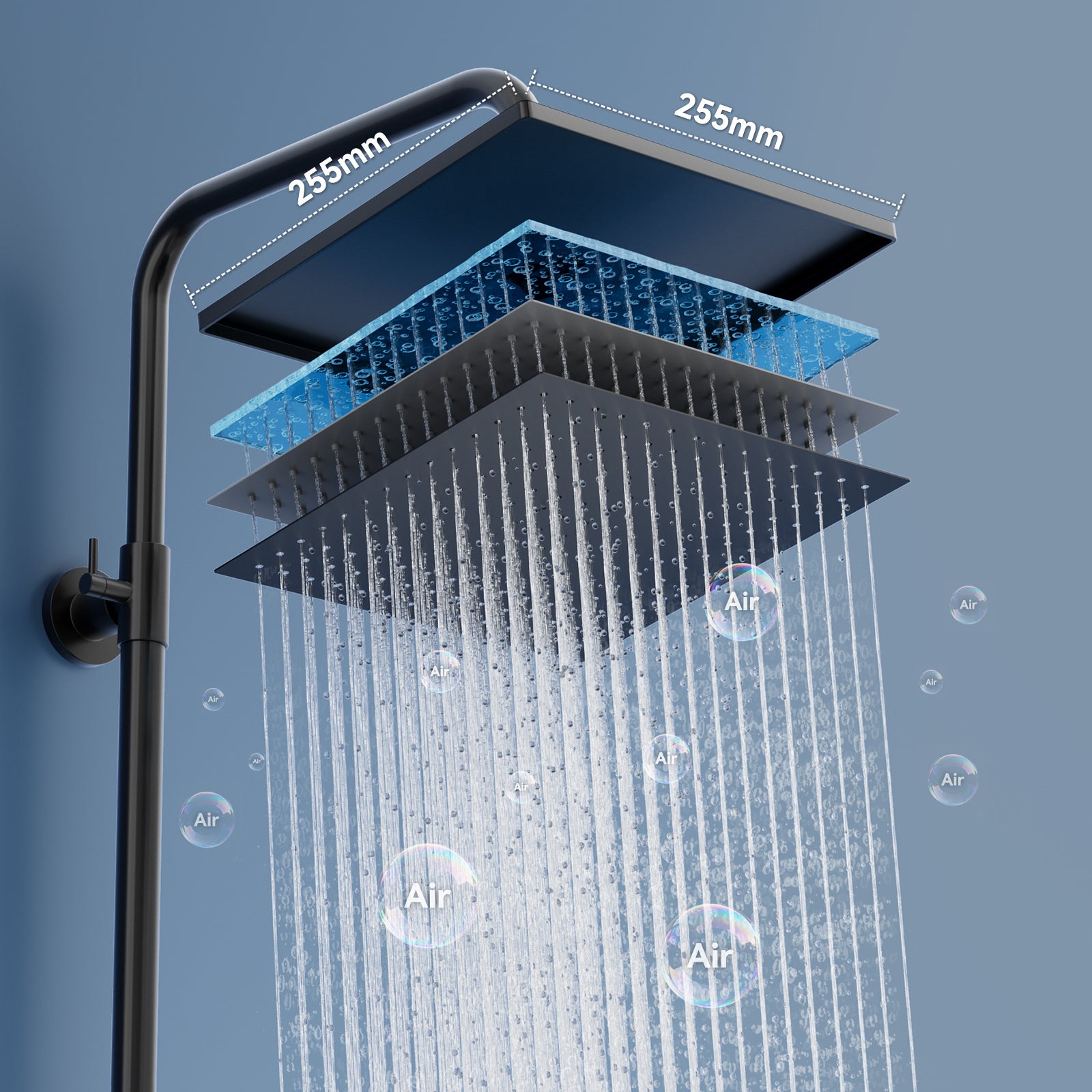 Colonne Douche Inox,Réglable Hauteur Ensemble Douche Murale avec Étagère Douche Set kit Douche sans Robinet avec Pommeau Douche Carré 25.5cm,Noir - 3
