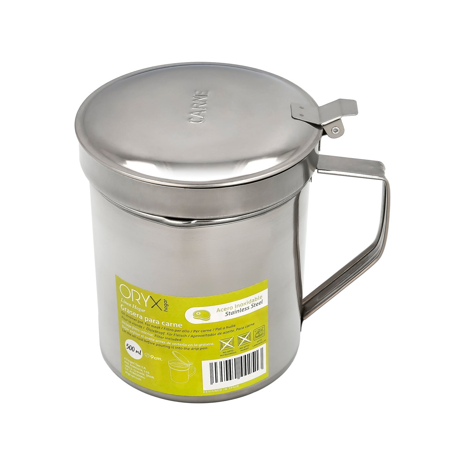 Grasera Acero Inoxidable Para Carne, Aceitera Aceite Usado 0,5 lts. Con Colador y Tapa, Recipiente Reciclaje Aceite Usado Carne - 6