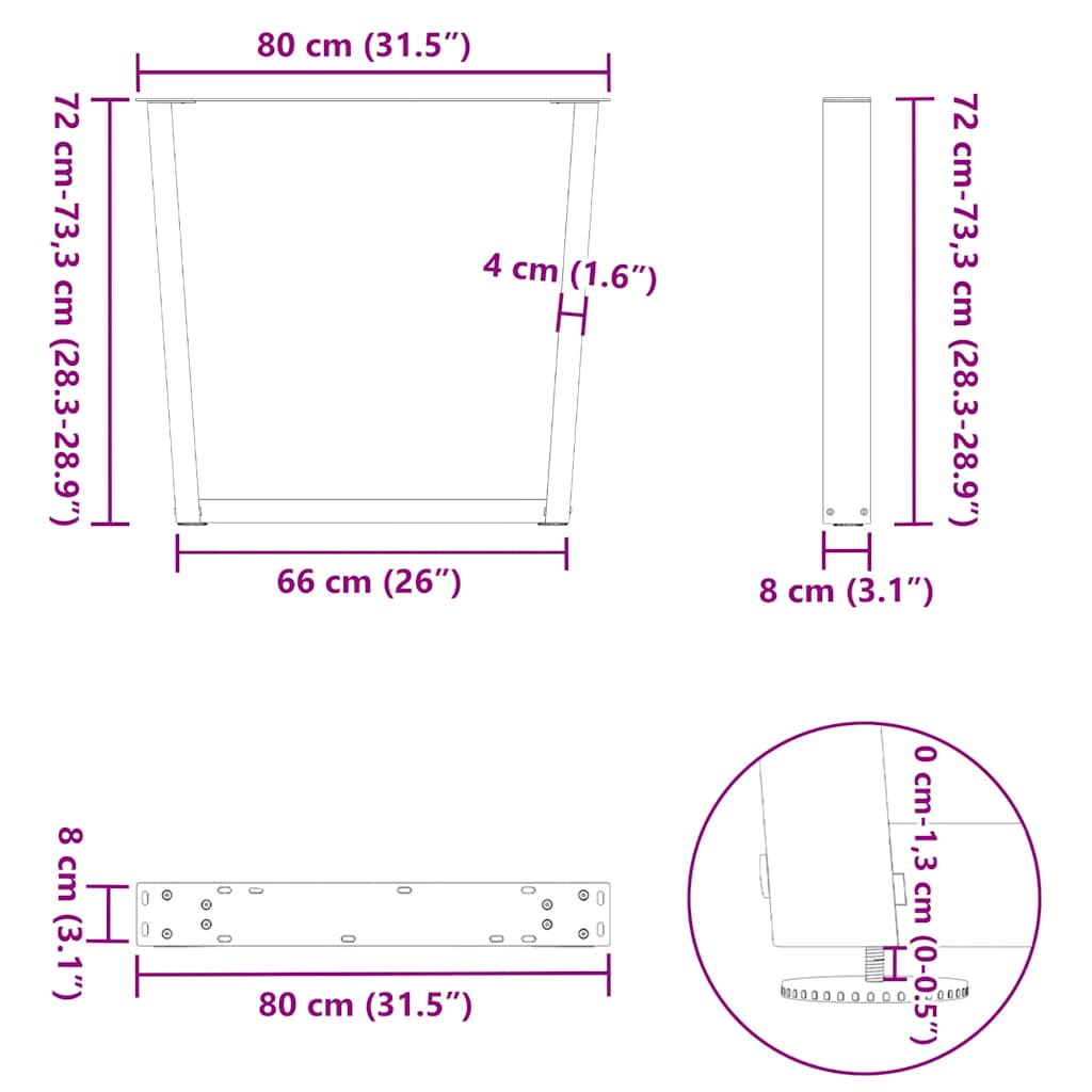 Pernas de mesa de jantar em forma de V 2 unidades de aço natural - COMFORTXL - 9