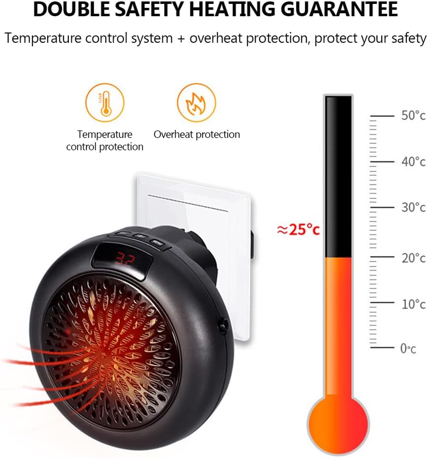 Aquecedor elétrico inteligente de 900 W, aquecedor de ambiente, tomada de parede, aquecedor elétrico com termostato ajustável e temporizador - 3