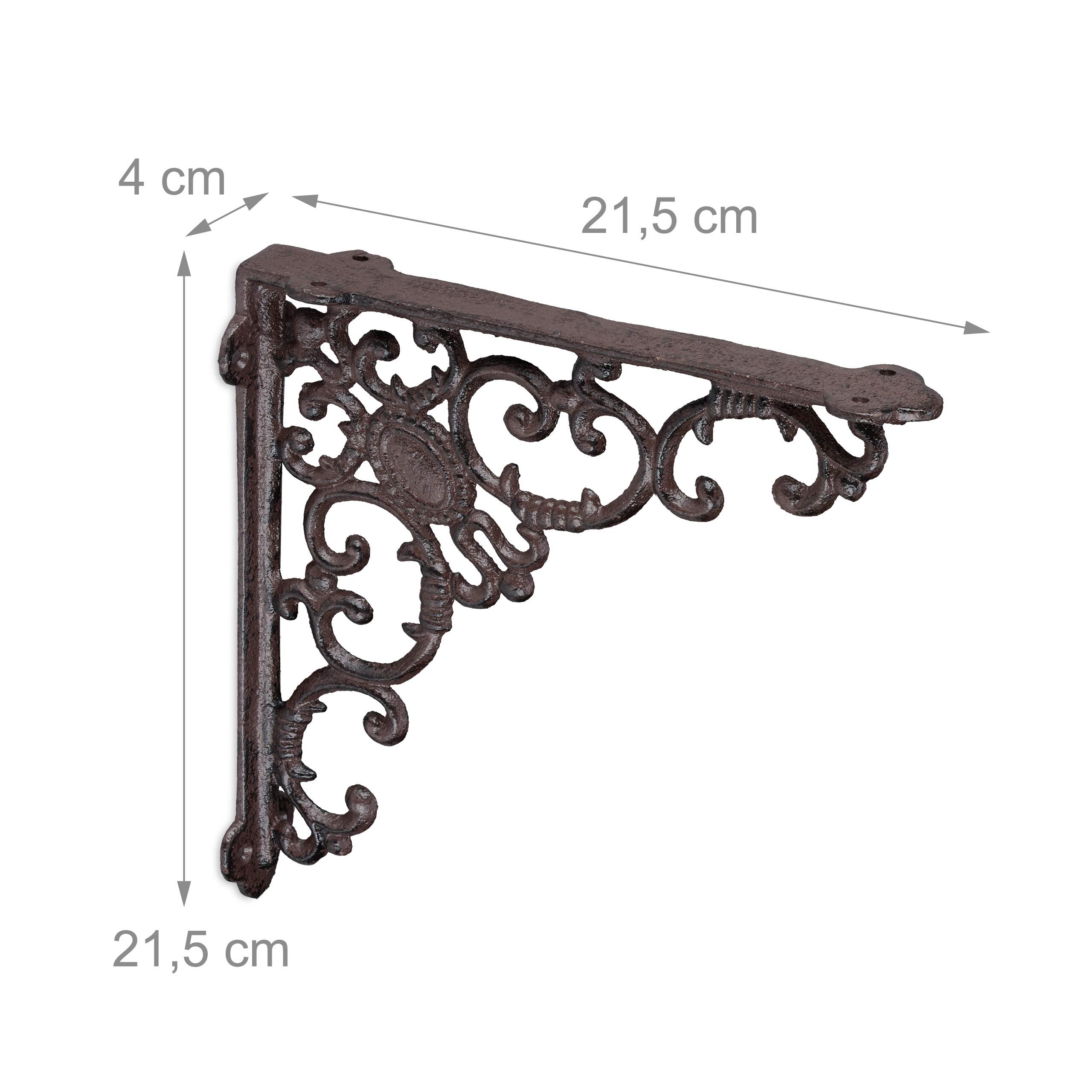 Équerres murales pour étagère, lot de 2, en fonte avec ornements baroques, style vintage, 21,5 x 4 x 21,5 cm, marron, Relaxdays - 9